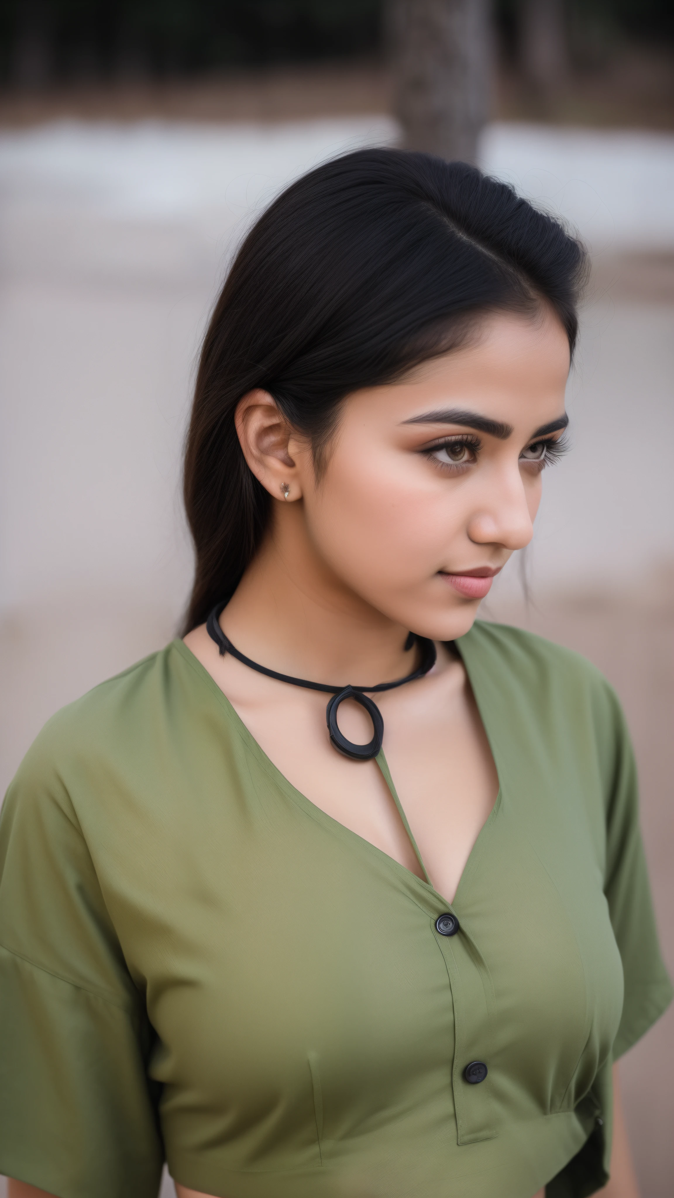((RAW, analog style)), face, extremely detailed full body color photo of a 25 y.o girl, beautiful face, beautiful eyes, ((small nose)), big natural lips, ((fabric crop top)), small breasts, slim body, outdoor, trees, ((film grain, skin details, high detailed skin texture, 8k hdr, dslr)), indian female model divya bharti