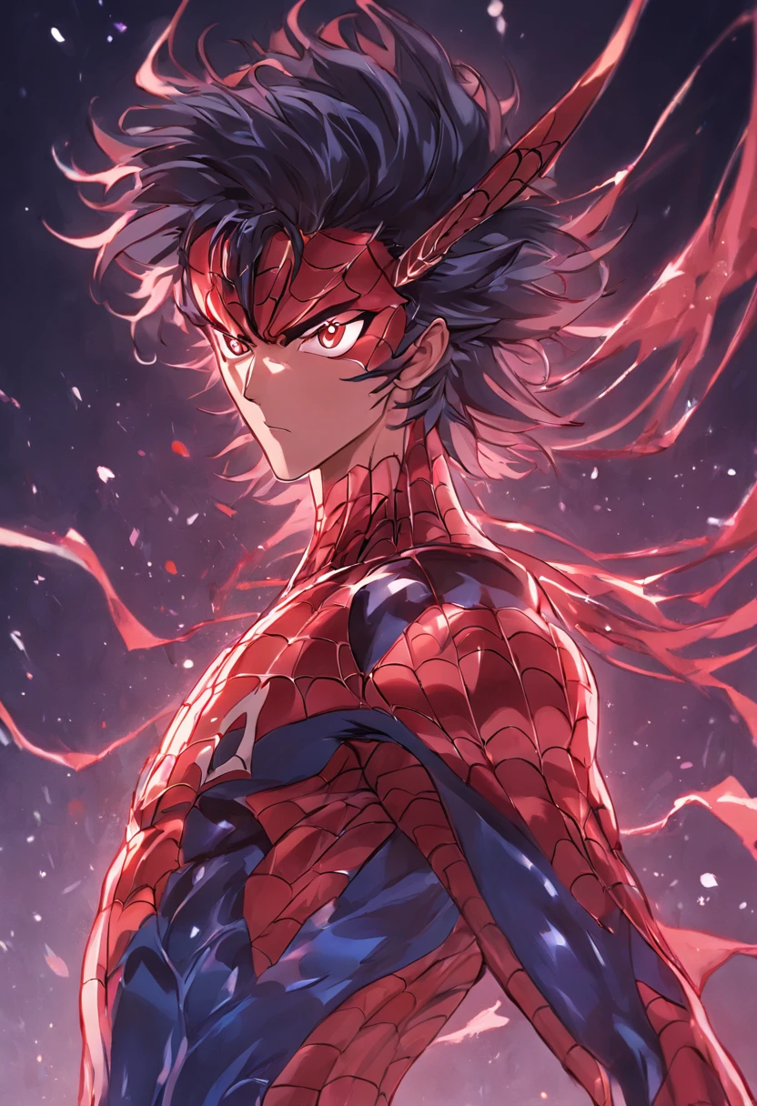 Saint Seiya weairing spiderman suit,Full body like,combats,Close-up,of a real,Facial features are carefully depicted,Realistic skin texture,Dark style,depth of fields,high light,Real light,Ray traching,oc rendered,Hyper-realistic,best qualtiy,8K,Works of masters,super-fine,Detailed pubic hair,Correct anatomy,sharp focus on eyes,Bokeh,Facial features are carefully depicted