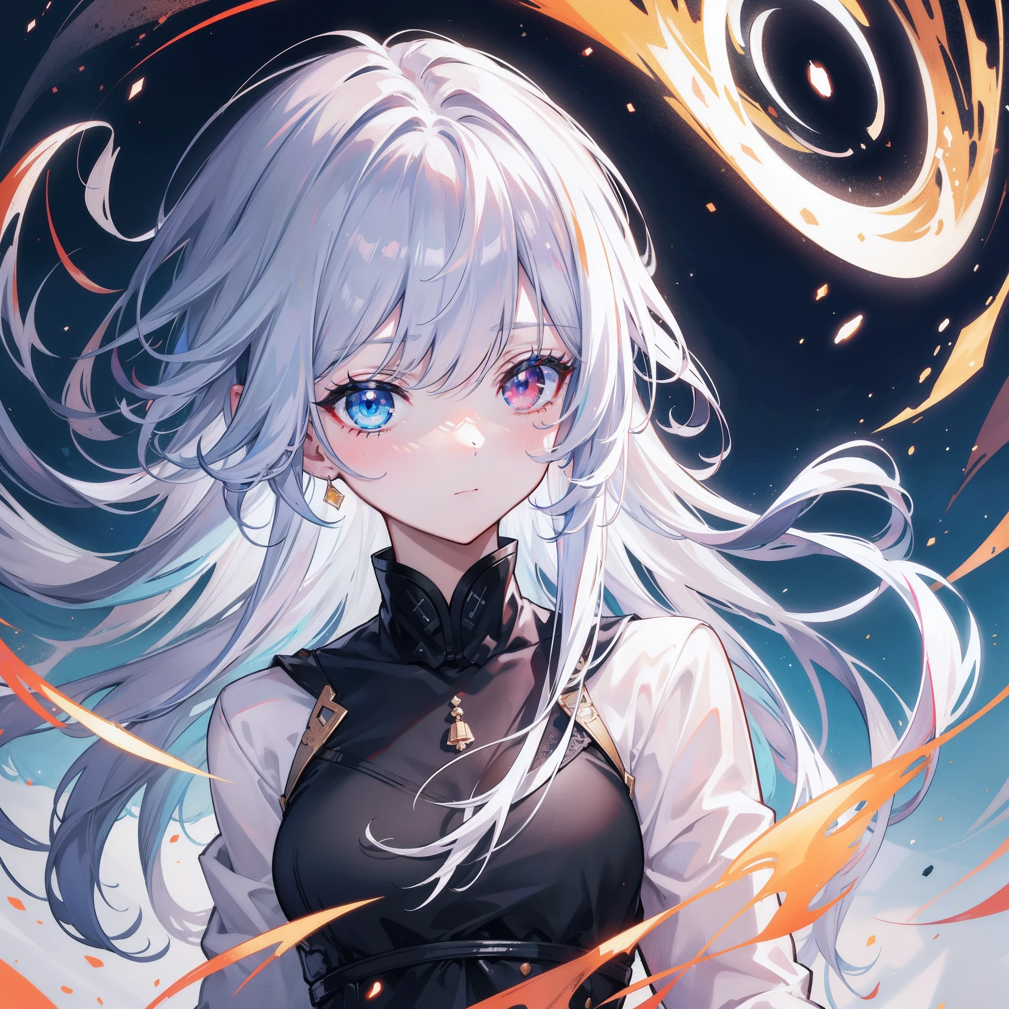 {{Masterpiece}},Best quality at best,Very detailed CG unity 8K wallpaper,电影灯光,lens flare glow,beatiful detailed eyes,black in color,side looking,multicolour hair,Colorful light,particulate,Heterochromia,(a color:1.5),(The color hair:3.5),