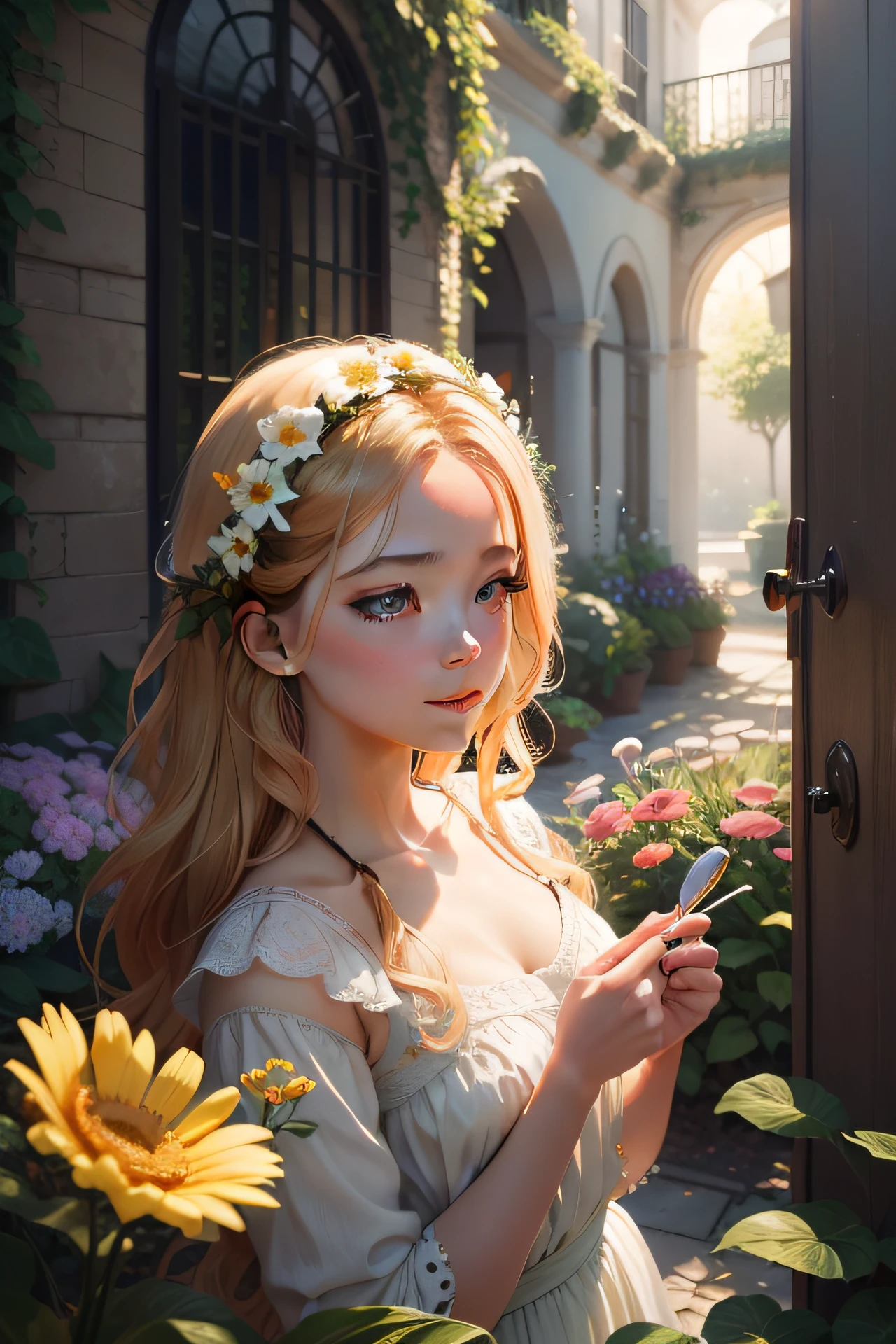 A secret garden,In the afternoon, the golden sun lazily sprinkles on a variety of flowers,In a dreamlike picture,Detailed down to the finest,CG work full of artistic sense,ultra high quality model,Golden ratio,oil on the canvas, Brush strokes, smooth, hyper HD, 8K, Unreal Engine 5, super sharp focus,ultra detailed artistic photography,