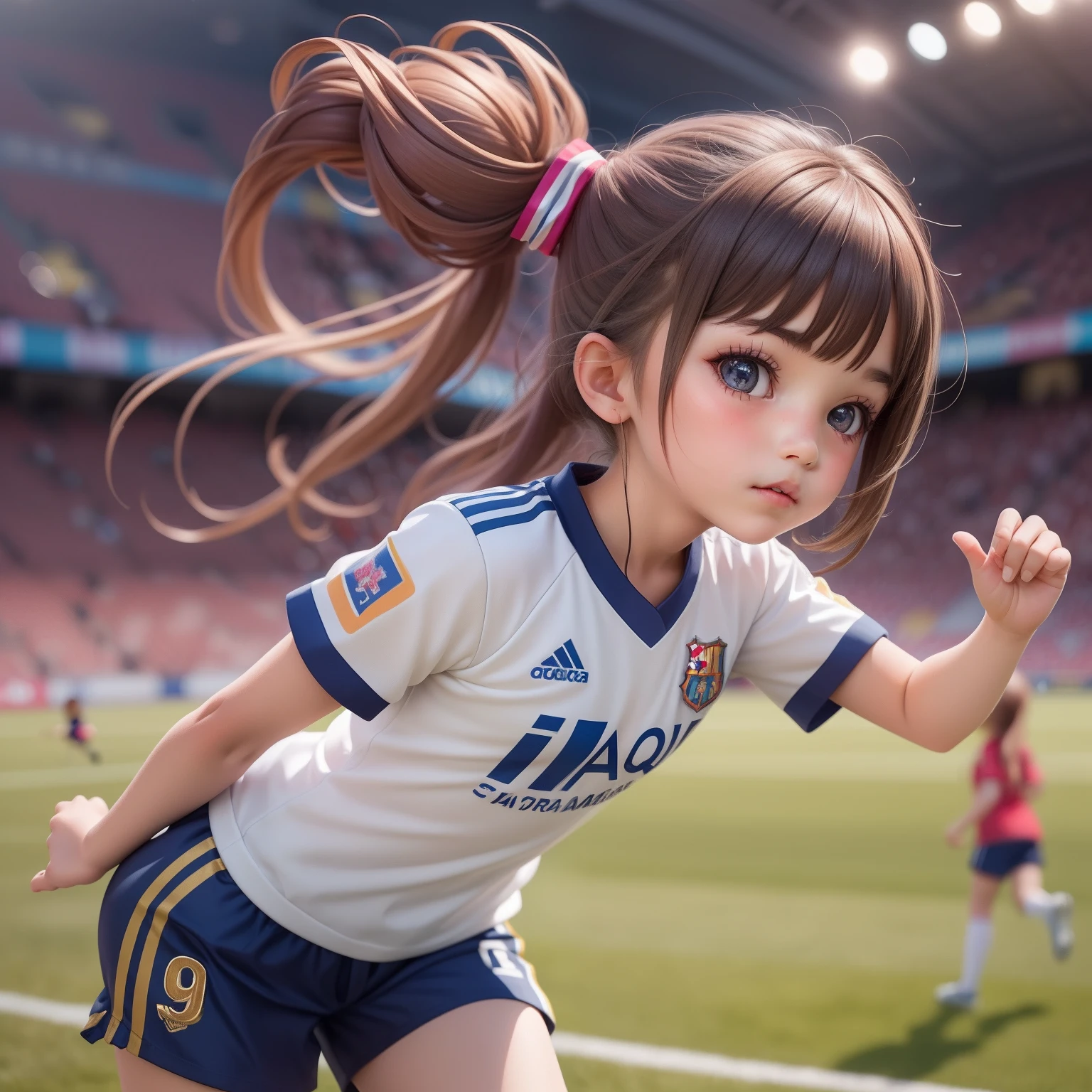 ((9ar olirl:1.5)), complete anatomy, childdy, child, super  girl, little girl, randos,random angles,

Soccer, fc barcelona jersey, outdoors, lawns, dribbling, ponytail hairstyles, running,Camp Nou football stadium,Thick red and navy striped uniform, shorts uniform,

 beautiful girl, 1 girl, loli, petite girl, top qlity, terpiece, high eyes,drooping eyes,(realism: 1.2)), petite, bangs, tall eyes, natural light,(aquamarine eyes),bangs, beautiful girl with fine details, Beautiful and delicate eyes, Beautiful girl, detailed face, Beautiful eyes, beautiful shining body, 8K images,