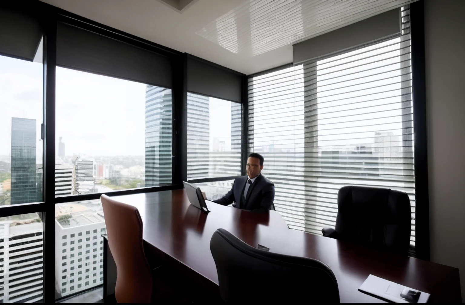 homem vestindo um terno preto, sem texto, Handsome man with a background office