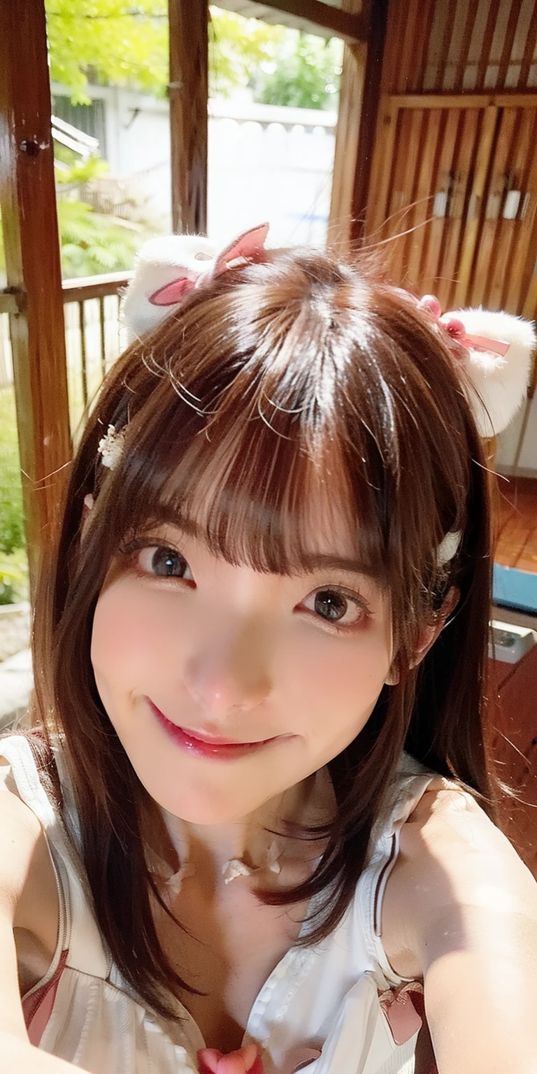 (8k, 4k, best quality, highres:1.2), (maasterpiece, realistic, photo realistic:1.37), 1girl, solo, beautiful face, eyelashes, nose, glossy lips, (detailed eyes, looking at viewer, fair skin, white skin:1.5), fine complexion, upper body,
large breasts, busty, , (:1.5),
outdoor onsen,
two side up, absurdly long hair, blonde hair, pink hair, bangs, hair ornament, bow,
younger, aged down,