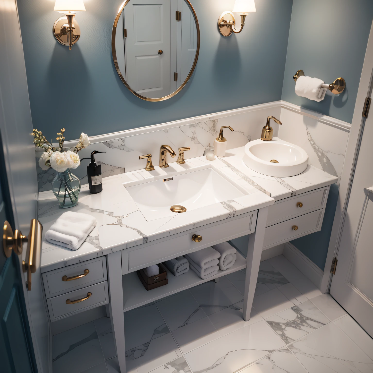 small marble bathroom with  Functional Accessories