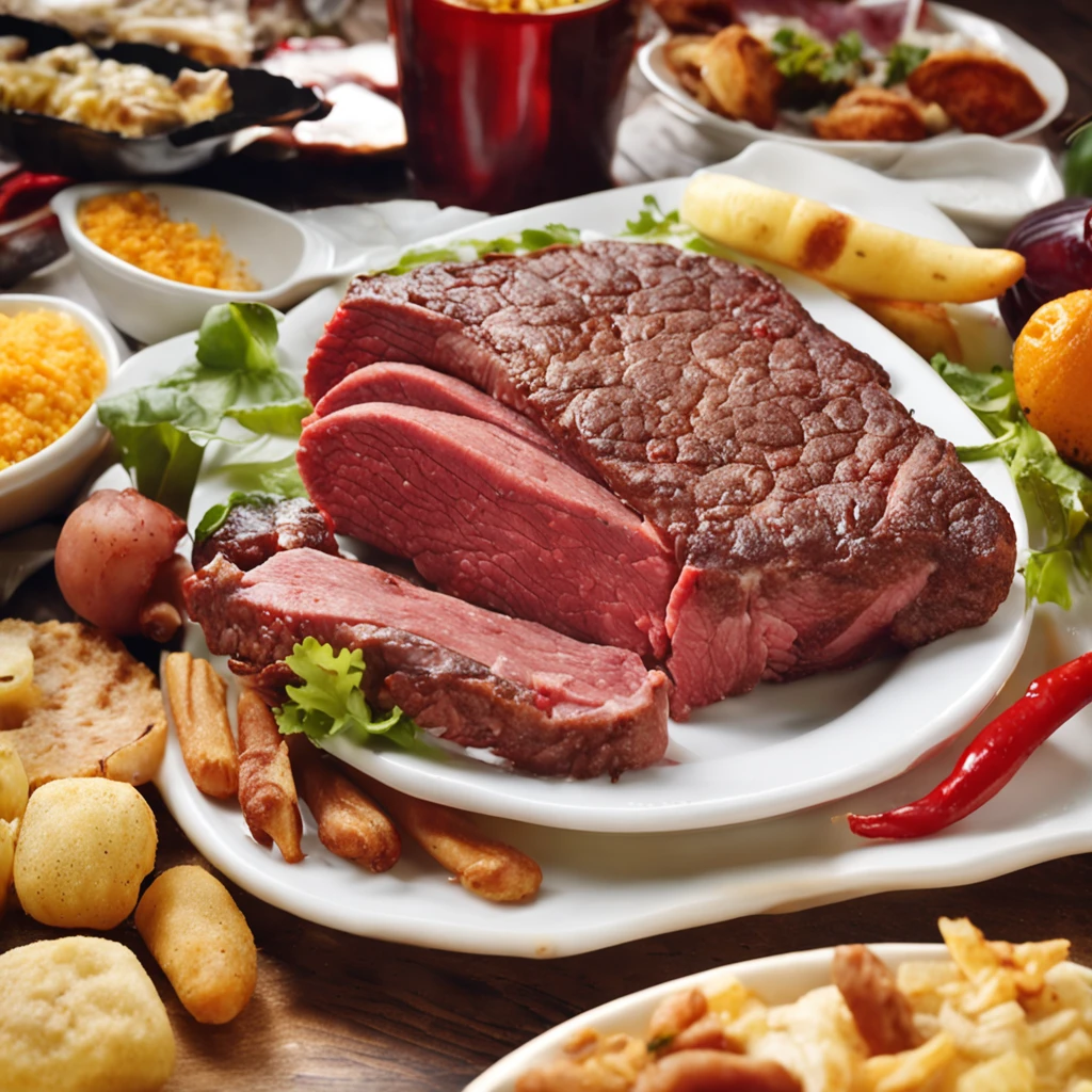 um prato de comida com alface, carne e alimentos leves