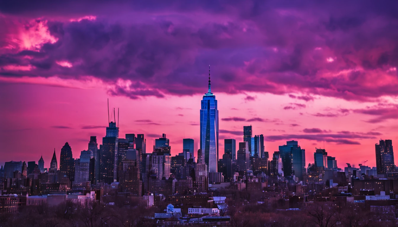 Blue-purple sunset in New York City