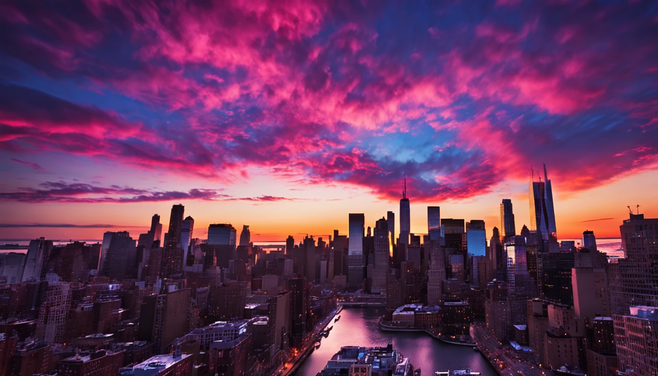 Blue-purple sunset in New York City