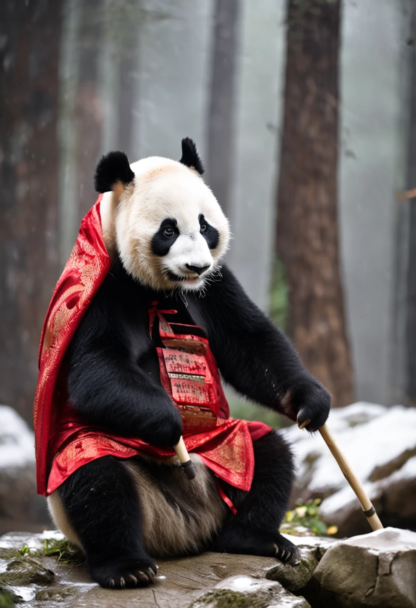 Panda Experience Dan：The main color is black and white，The facial features of the panda are obvious，Wearing a red belly pocket，The belly pocket is printed with the golden word "Fu"，Holding a long red staff，A small hang tag hangs from the long staff，The hang tag reads the word "Experience Dan"。The experience Dan is suitable for all panda pets，Ability to increase experience points by 50 points。