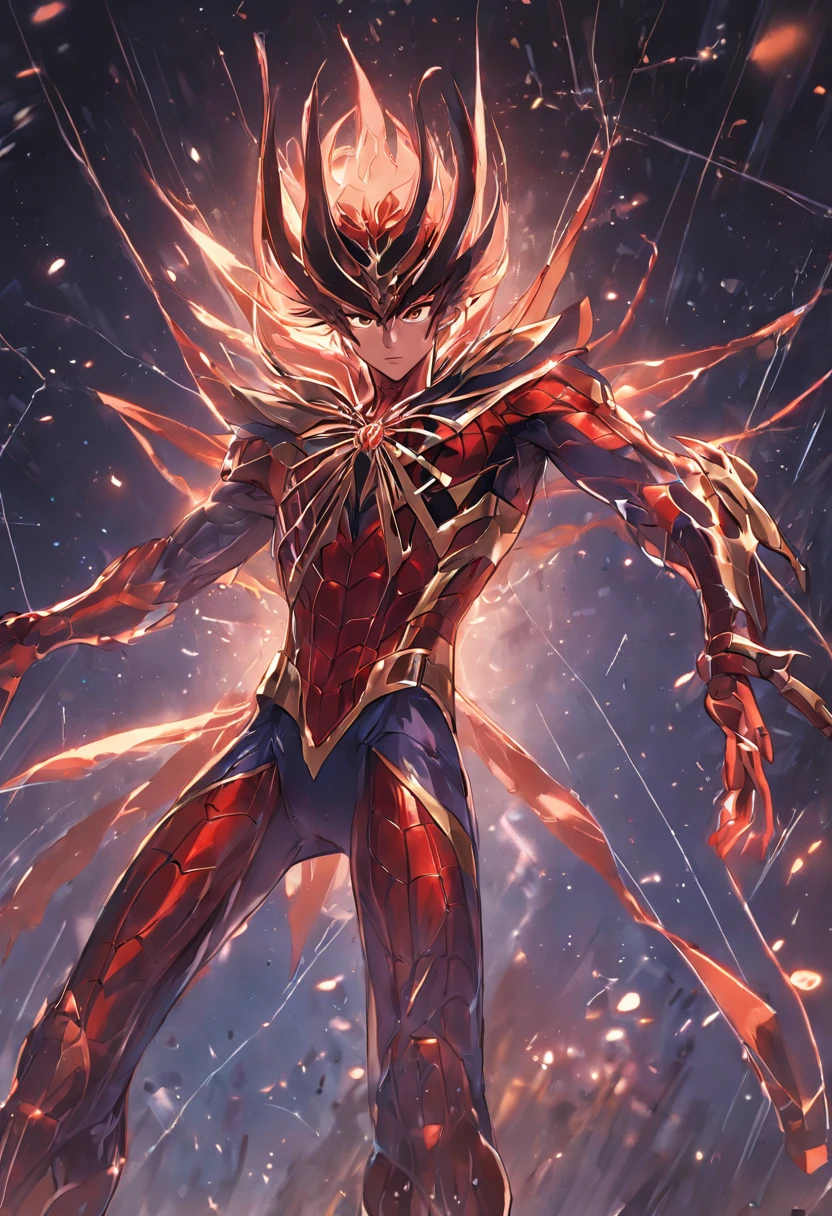 Saint Seiya Spider-Man followed，Full body like，combats，Close-up，of a real，Facial features are carefully depicted，Realistic skin texture，Dark style，depth of fields，high light，Real light，Ray traching，oc rendered，Hyper-realistic，best qualtiy，8K，Works of masters，super-fine，Detailed pubic hair，Correct anatomy，sharp focus on eyes，Bokeh，Facial features are carefully depicted
