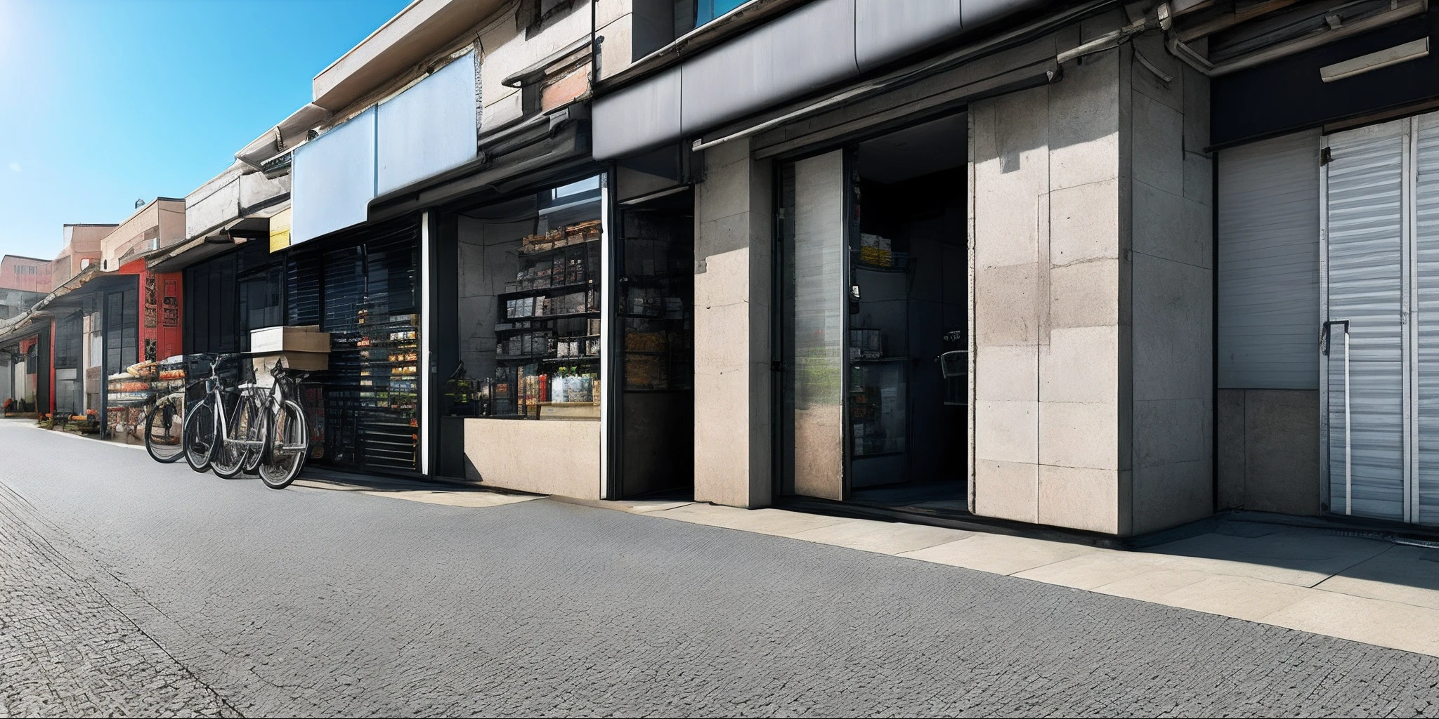 Township streets,Cold drink shop,Roller shutters,freezer,Cement pavement,Realisticstyle
