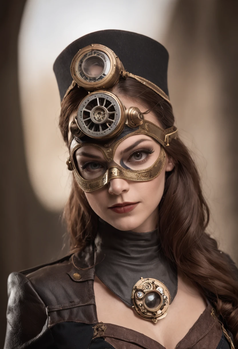 female heroine in the steampunk style of DC style mask, (with flash-based masking), estilo steampunk, Fundo antigo, elegante, deslumbrante, (papel de parede), arte conceitual, detalhes intrincados, altamente detalhado, ((cinemactic)), Dramatic, (extremely high quality, Concedido, Obra:1.5), (fotorrealista:1.5), foto fotorrealista, Nikon, luz natural, 4k, High definition, XF IQ4, 150MP, 50 millimeters, Certificado ISO 1000, 1/Anos 250, luz natural, Adobe Lightroom, photolab, Photographic Affinity, PhotoDirector 365,