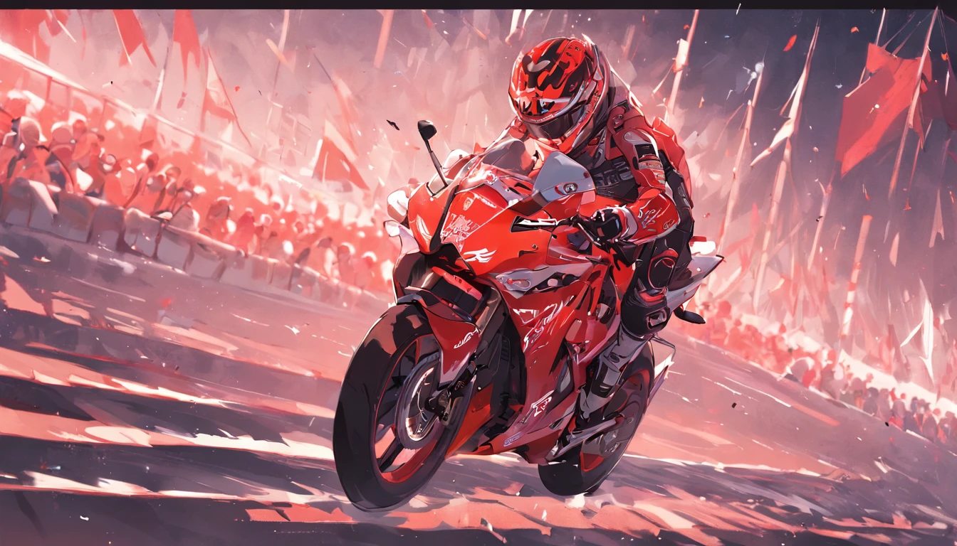 (((tmasterpiece))),((best qualtiy)),a poster,Racing poster,A rider rides a motorcycle,Single drawing,Consists of a small number of elements,Children's poster,(Red and black color scheme:1.5),the motorcycle,finish line,Exaggerated roads,Cartoony,Minimalist poster design,Simple,Highlight the center of the picture,stick figure for kids,stickfigure,scribbles,Cartoon drawing,Children's drawing,Simple lines,(Plain background:1.2)