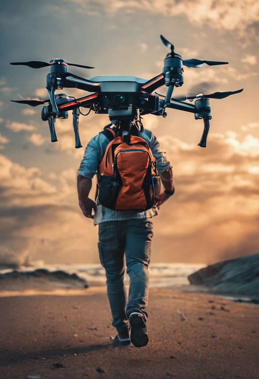HOMEM, NERD OLHANDO PARA DRONE VOANDO