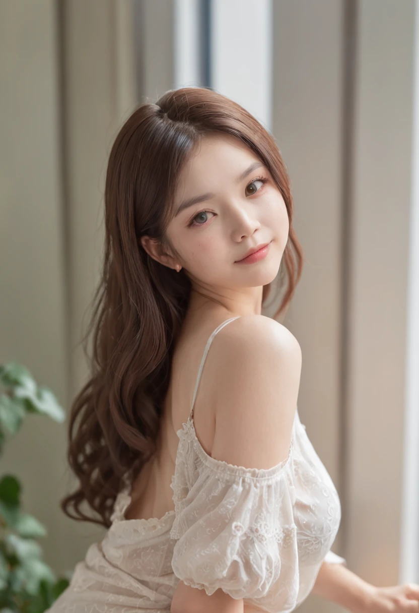 Small eyes、double tooth、Long rolled hairstyle、Little Fat Woman、20yr old、A dark-haired、all-fours、a smile、Hide your buttocks with your hands、seminude、Autumn landscape、Hair illuminated by the sun、hitornfreckles、tiny chest、Round butt、Camisole、undergarment、full bodyesbian、Light coming in through the window、Sexy back view、