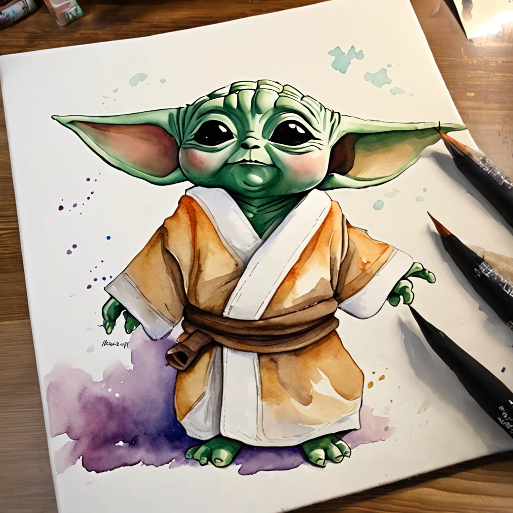 Adorable baby Yoda posing in taekwondo dressed in his dobok