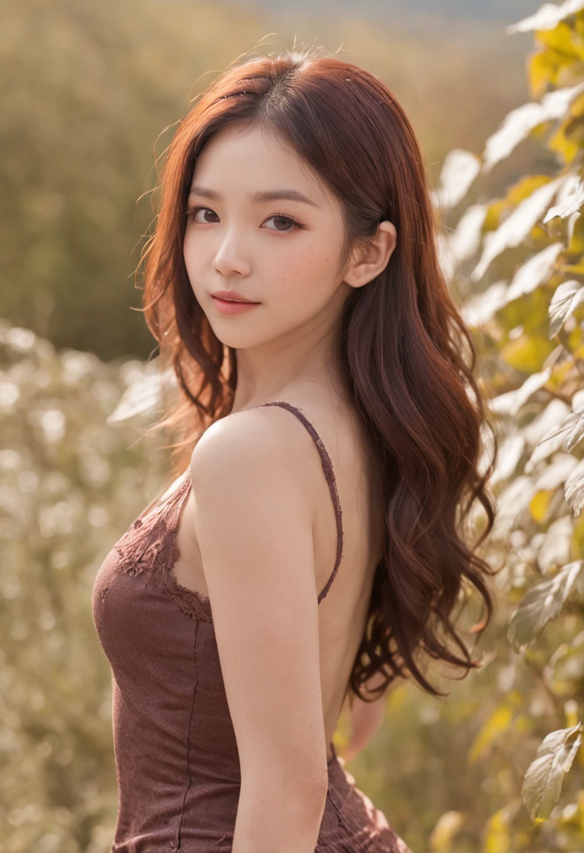 Small eyes、double tooth、Long Roll Hairstyles、Little fat woman、20yr old、A dark-haired、all-fours、a smile、Transparent buttocks、Sheer skin、Autumn landscape、Hair illuminated by the sun、hitornfreckles、tiny chest、Round butt、Camisole、undergarment、full body Esbian、light coming through the window、Sexy back view、