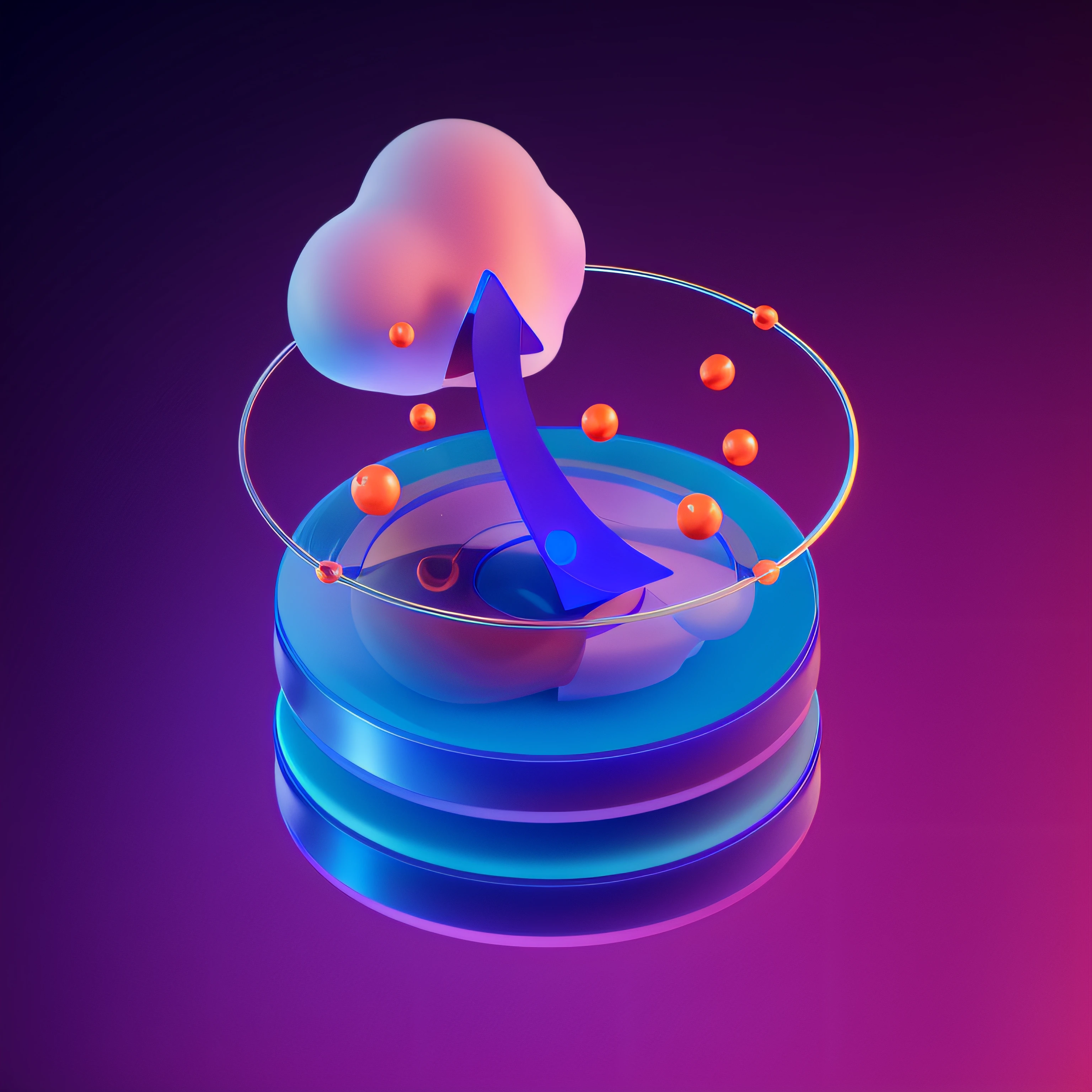 There is a small device in the middle，blue colors，purpleish color，orange colors，Business style，Tech style，computer render, computer render, 3d computer render, isometric 8k, hd render, on a dark background, on simple background, 8k computer render, high quality rendering, 3d 8k octan render, in simple background, High rendering, twinmotion render