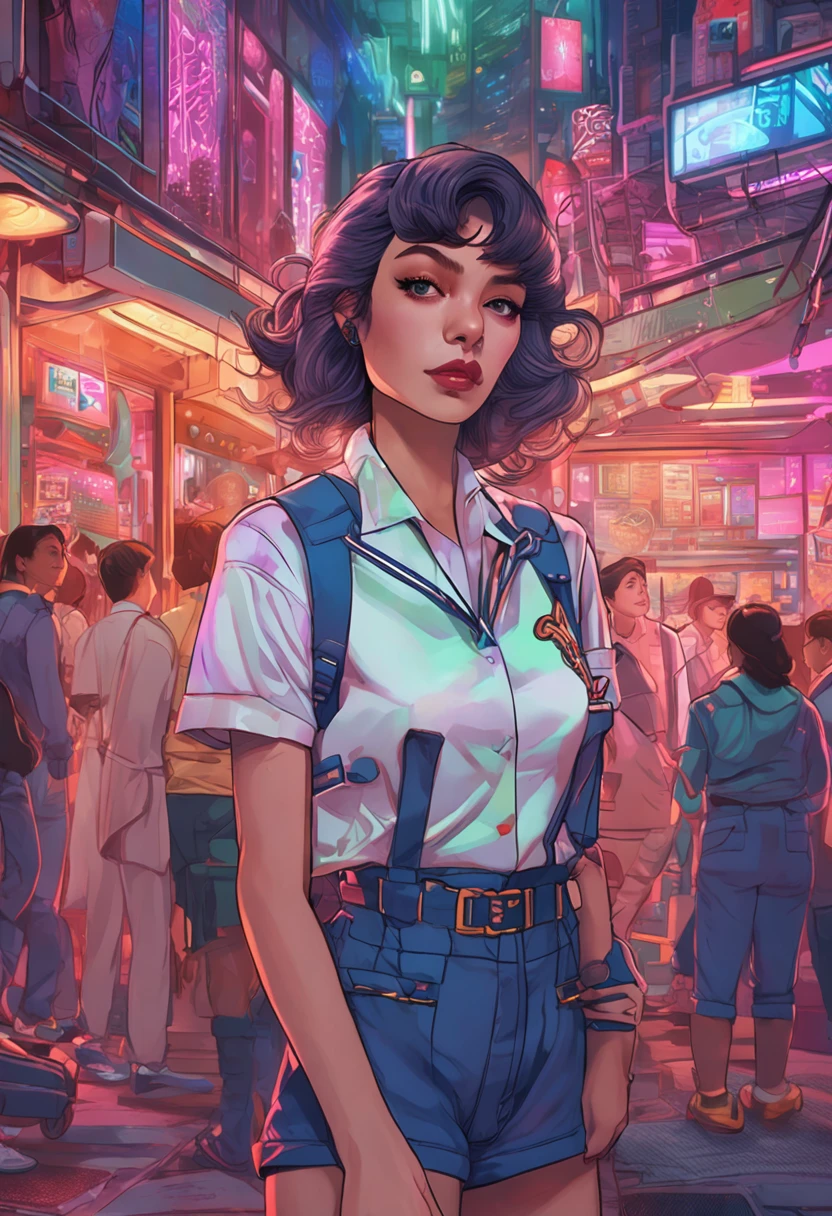 On the edge of a bustling, futuristic metropolis, where holographic billboards light up the night sky, a masterful and ultra-realistic candid portrait of a sailor girl dressed in a school uniform reminiscent of the 80s anime art style takes shape. Her unique charm is accentuated by a delicate chain around her waist, catching the vivid colors of the holographic displays. She possesses breathtakingly gorgeous tresses that cascade with a timeless elegance, shimmering in harmony with the neon cityscape. Her mesmerizing eyes hold the essence of nostalgia, capturing the essence of retro anime. Every facial feature is rendered with an exceptional level of detail, evoking the clarity and precision of classic 80s anime art. In this portrait, she embodies the spirit of the Sailor Moon style, making it an exquisite homage to the beloved era of retro anime. Photo taken by Eliot Lee with a Nikon Z6 and a prime 85mm lens. Award Winning Photography style, Fine Art, 8K, Ultra-HD, Super-Resolution. --v 5 --q 2