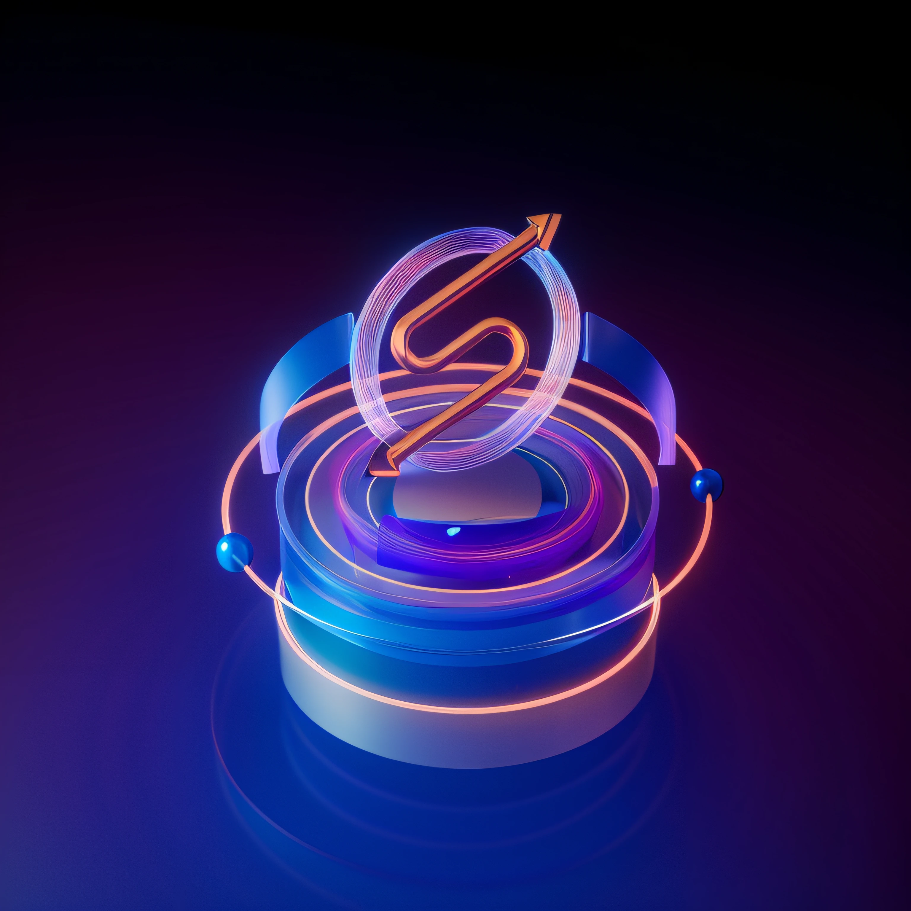 There is a small device in the middle，blue colors，purpleish color，Orange colors，Business style，Tech style，computer render, computer render, 3d computer render, isometric 8k, hd render, on a dark background, on simple background, 8k computer render, high quality rendering, 3d 8k octan render, in simple background, High rendering, twinmotion render