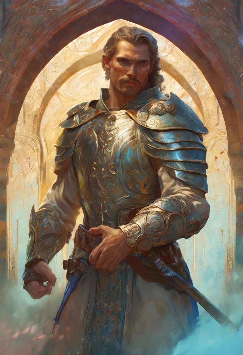 Redshift style, Painted portrait of a paladin, Masculine, mature, Handsome, Upper body, Gray and silver, fantasy, Intricate, elegant, Highly detailed, Digital painting, art  stations, concept-art, smooth, Sharp focus, illustration, art by Gaston Bussiere and Alphonse Mucha,multiple angle