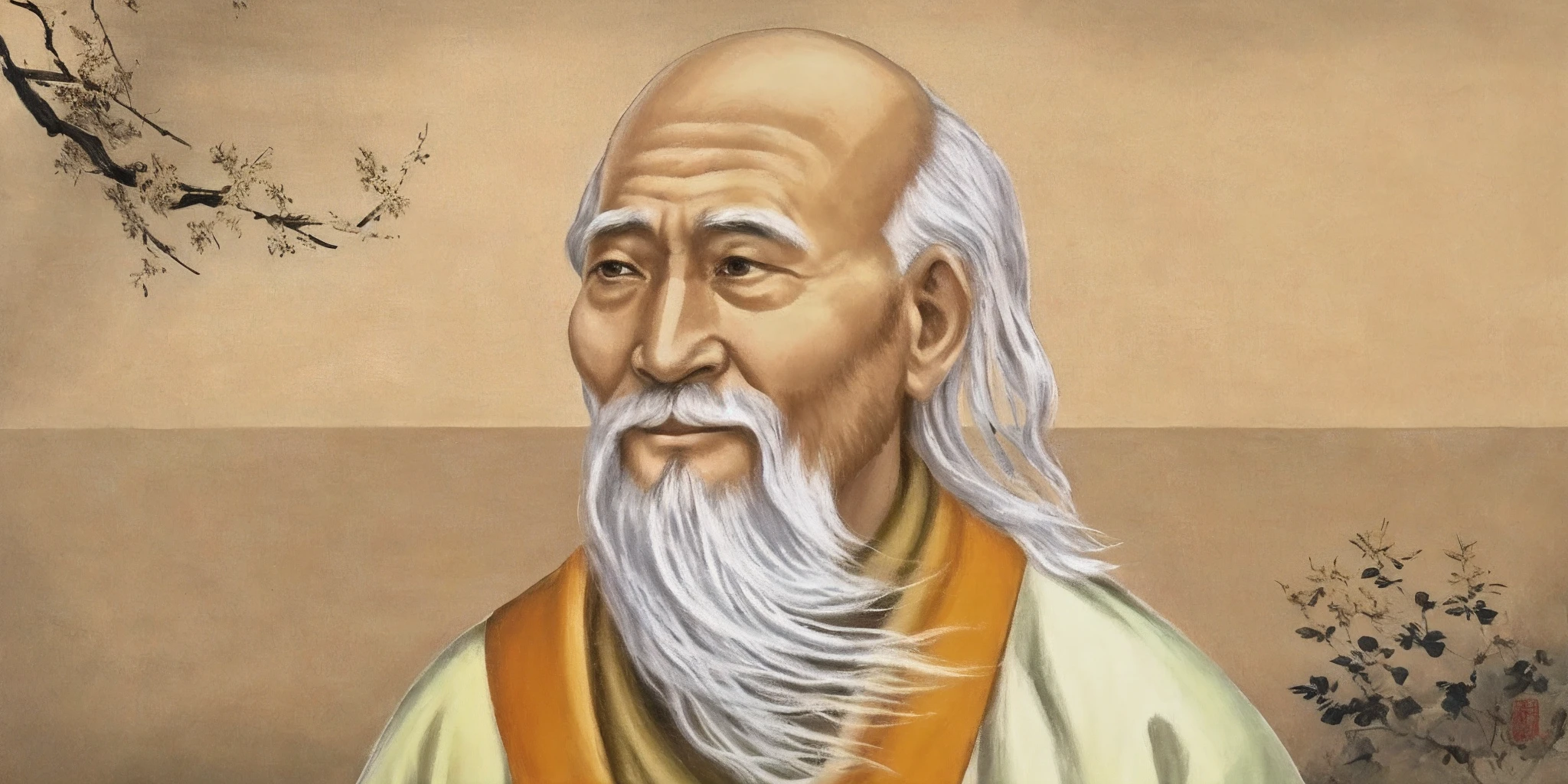 a close up of a painting of a man with a long beard, riichi ueshiba, inspired by Wu Daozi, Daoism, ueshiba riichi, Inspired by Cao Zhibai, Inspired by Yang Buzhi, Taoist master, zhang daqian, chi-gong, inspired by Kaigetsudō Anchi