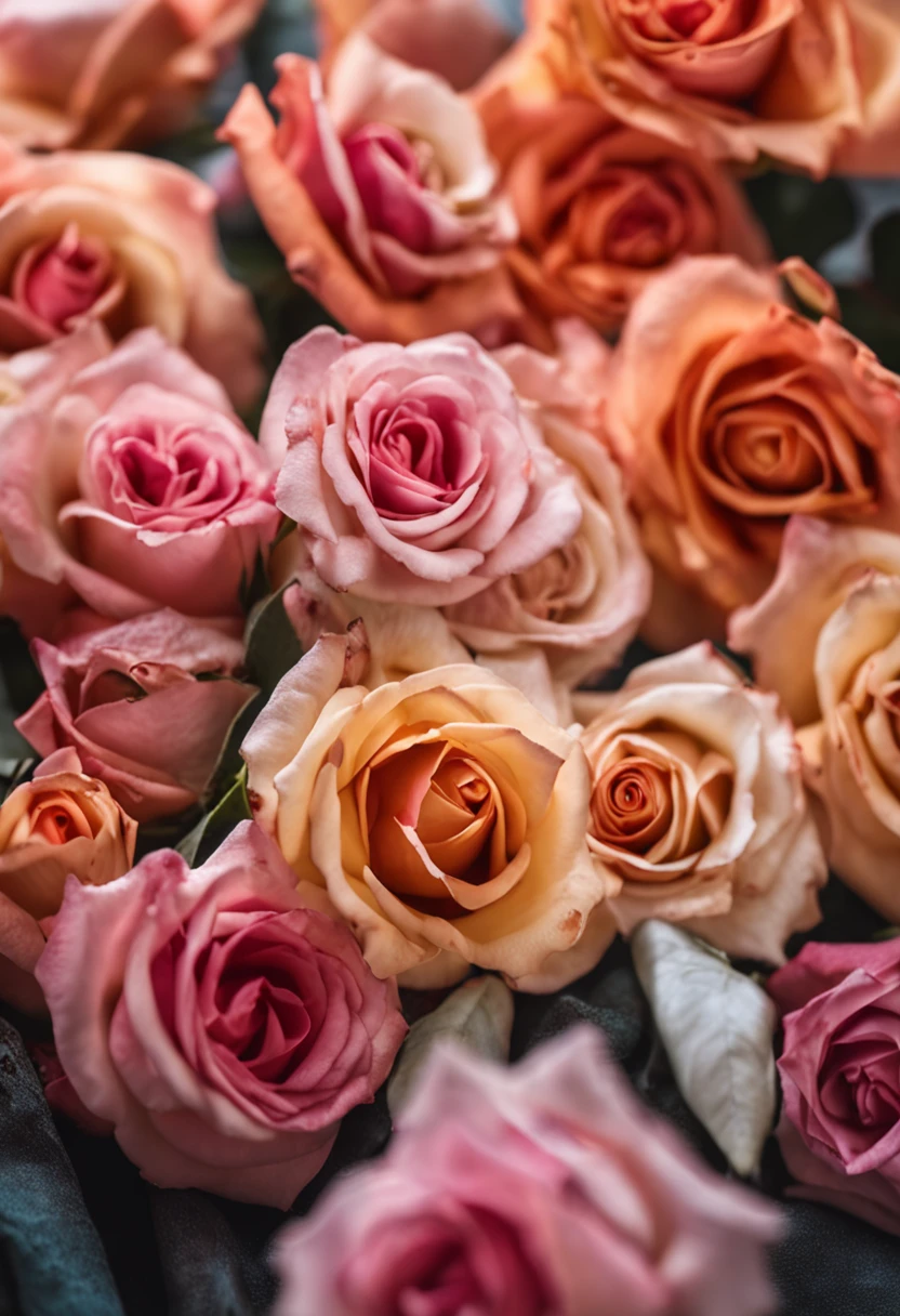 Small rose flowers are laid out in a picture frame