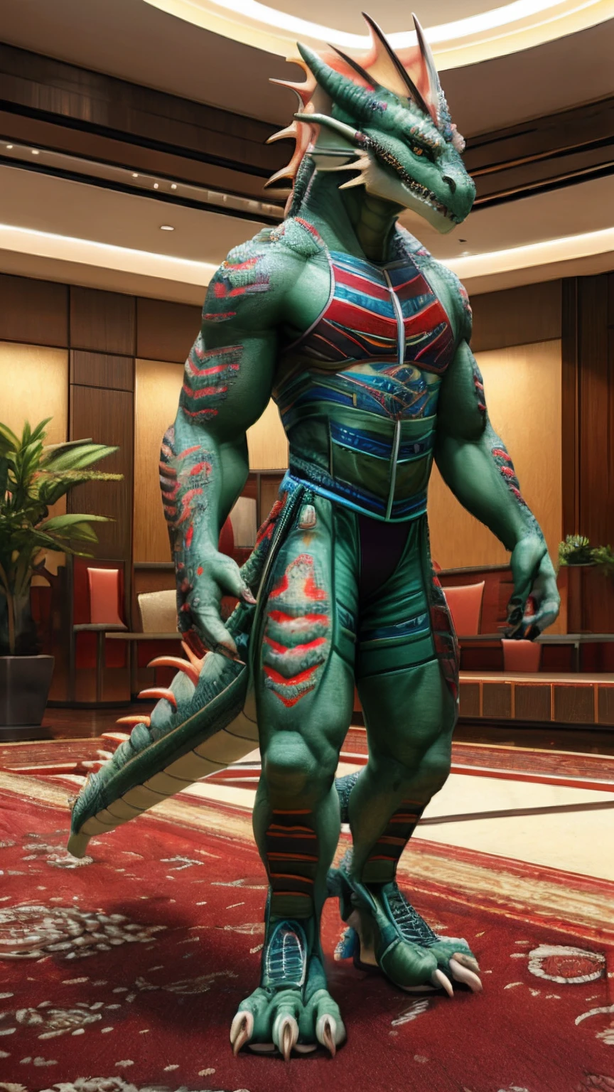 Bionic dragon,female,White Hanfu,sandals,Children,Standing on the carpet in the hotel,HD graphics,Detailed and realistic,high detal,high qulity,photo-realistic,photorealistic eye,Detailed paws,Clear eyes,Masterpiece artwork,Five-fingered hands,top-quality,32k,hyper HD