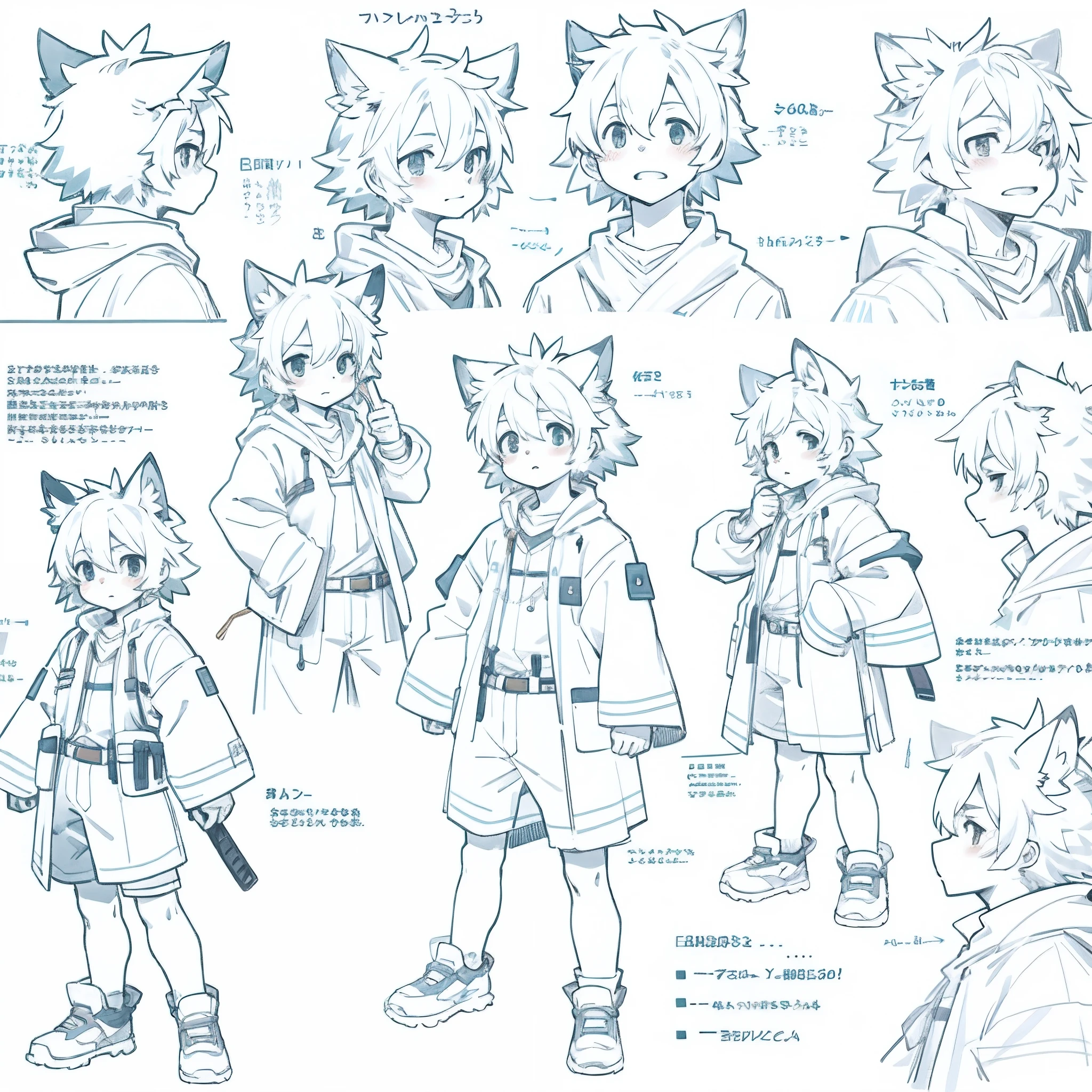 highres, top quality, best quality, paid reward available, High-quality illustrations, unparalleled masterpiece, perfect artwork, absurdres, perfect anatomy, standing kemono boy, three view drawing, front and side and back, character sheet, character design family!!, mather, father, child, anime character, facial expressions, Detailed description of character, text, Collection of setting materials,
