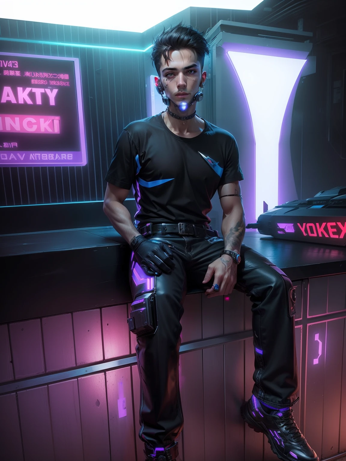 Change background cyberpunk handsome boy realstick face