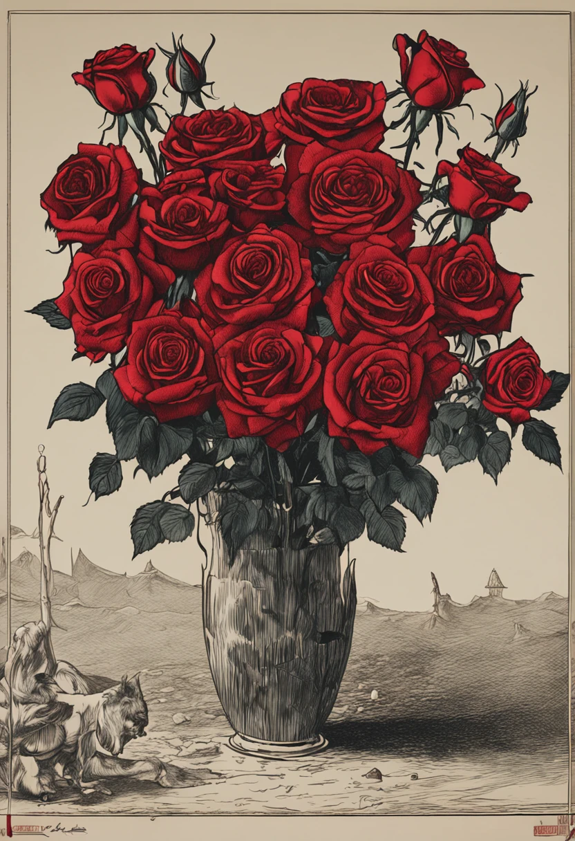 Small red roses are laid out in a large frame of the painting without gaps
The size of the picture frame is square and 150 cm square
The color of the picture frame is a luxurious black strain
Image like a product of Nikolai Bergmann
It has a sense of unity and seems to sell for about 400,000 yen.