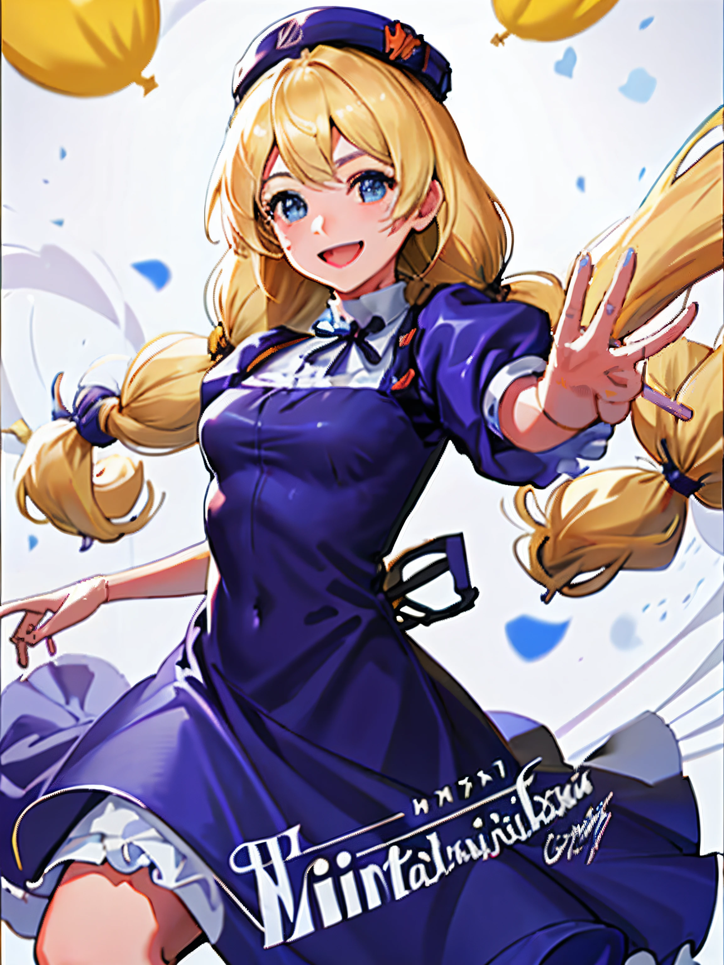 anime character with blonde hair and blue dress holding a banana, splash art anime , official artwork, marin kitagawa fanart, marisa kirisame, rin, loliime moe artstyle, loli in s, beatrice blue, shikishi, small curvy loli, artorindragon, high detailed official artwork