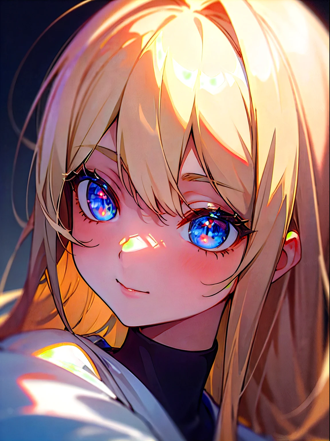 Light smile、natta、Raw photography、(((Portrait of extreme beauty)))、((glistning skin))、女の子1人、16 year old beautiful girl in Prague、bright expression、((platinum-blonde-hair))、[Big blue eyes that shine like jewels]、Glossy glossy skin、Silky Super Long Straight Hair、eye liner、Beautiful bangs、Hair between the eyes、((​masterpiece、top-quality、ultra-detailliert、Film Light、intricate-detail、hight resolution、ighly detailed))、细致背景、8KUHD、Digital SLR、Soft light、hightquality、Film grain、FujifilmXT3 、Shallow depth of field、natural soft light、（No hands）、Kamimei、Lush bust