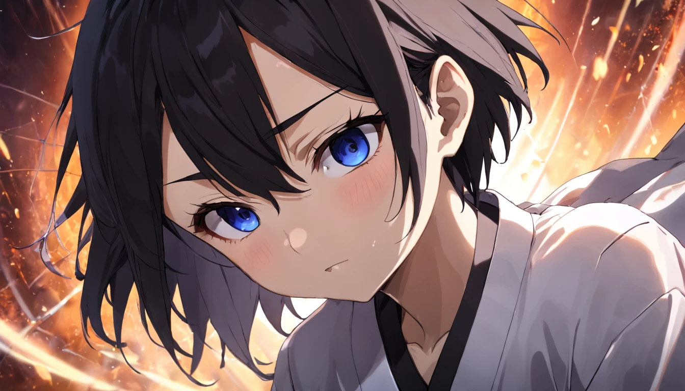 young male,with short black hair,dark hazel eyes,The face is smooth and flawless,expression of surprise,Wearing a white shirt,Rub your eyes vigorously with both hands(1.3),White ceiling