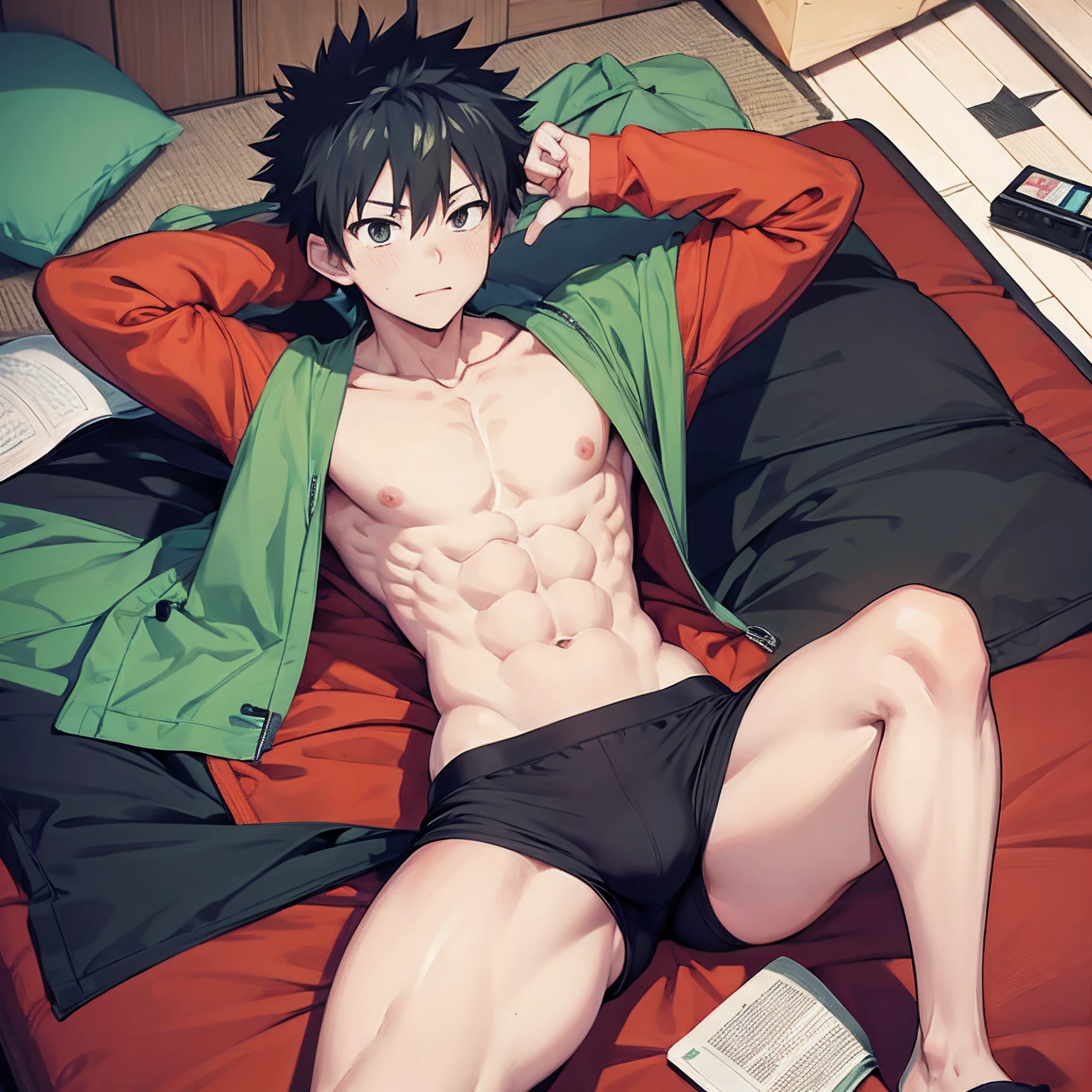 Katsuki Bakugou, anime, sem camisa, com seu grande pau gozando