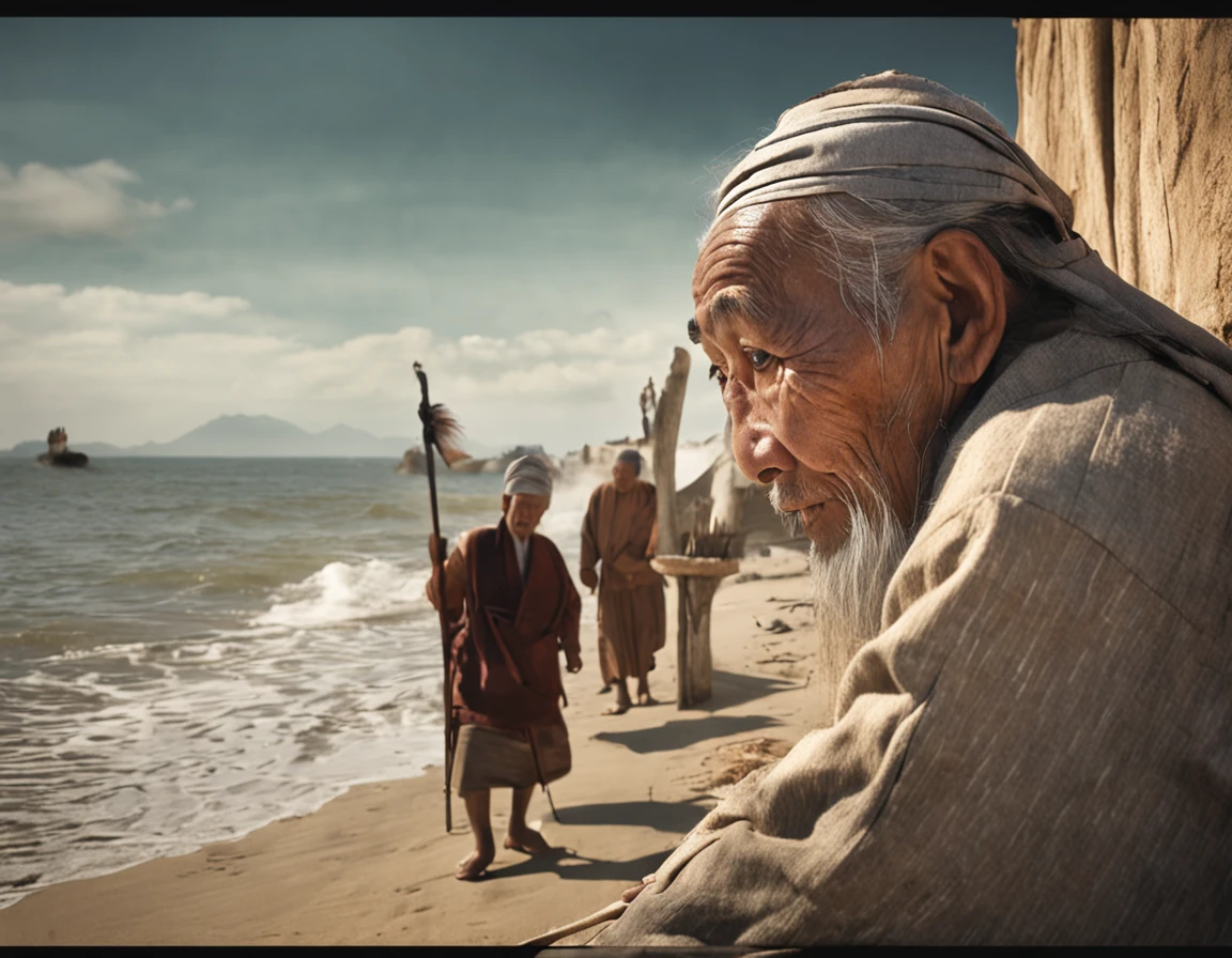 wise old oriental man, OLHANDO PARA AS MONTANHAS