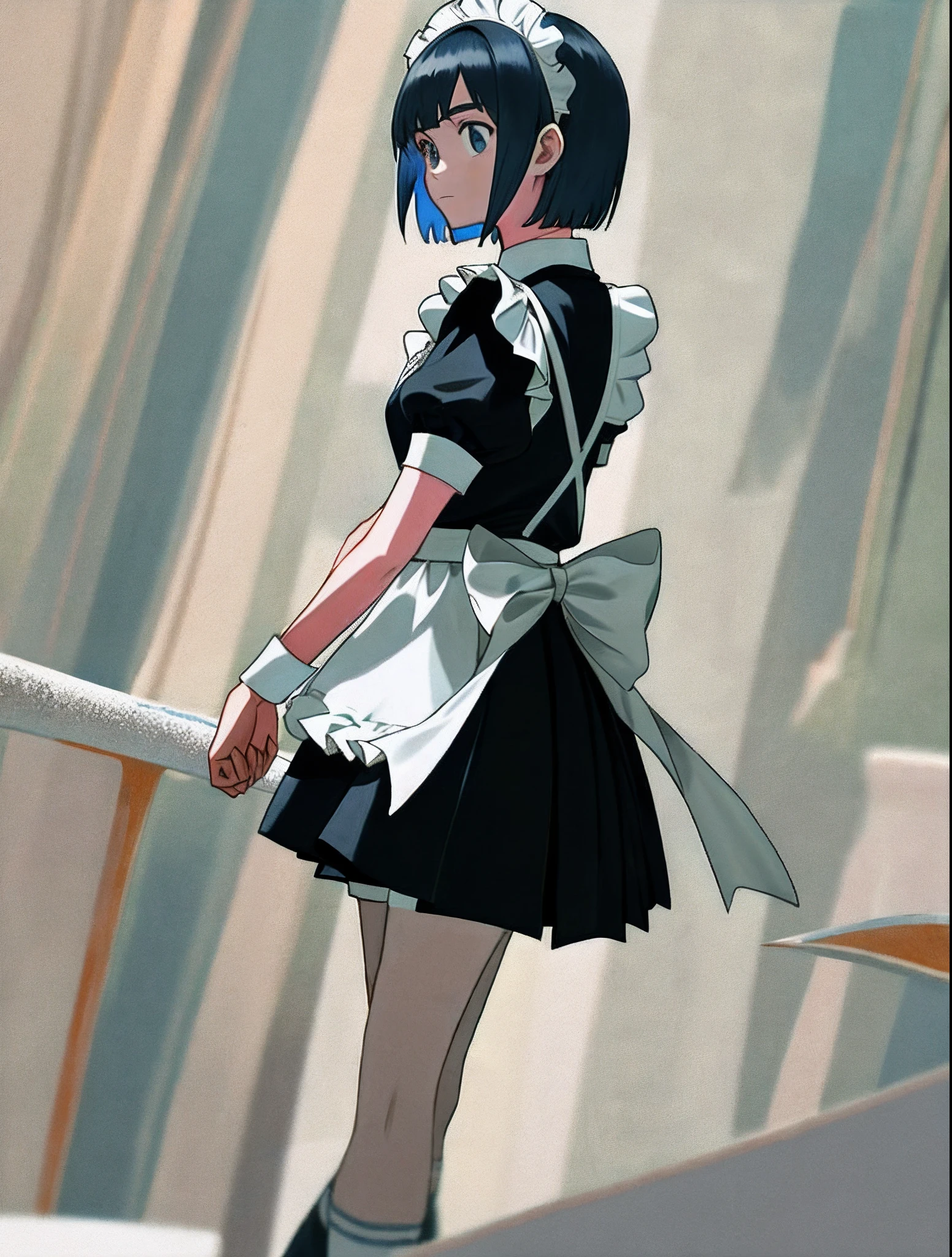 schoolgirls,Beth,the maid outfit,blue short hair,white skinned