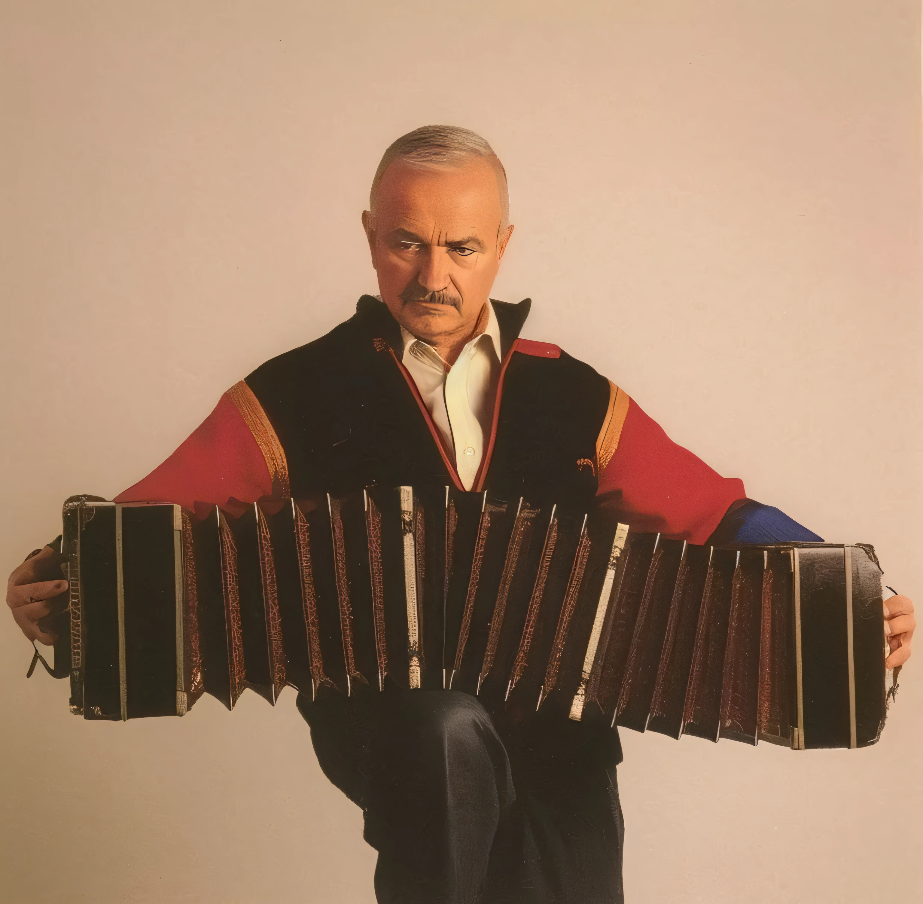 Arafeld man with accordion in his hand,wearing red jacket, Inspired by Lajosh Wajda, Astor Alexander, Stephen Sandofi, janusz jurek, Inspired by Balaz Dioseghi, rootkowski, change penovác, Inspired by István Reti, andrzej sykut