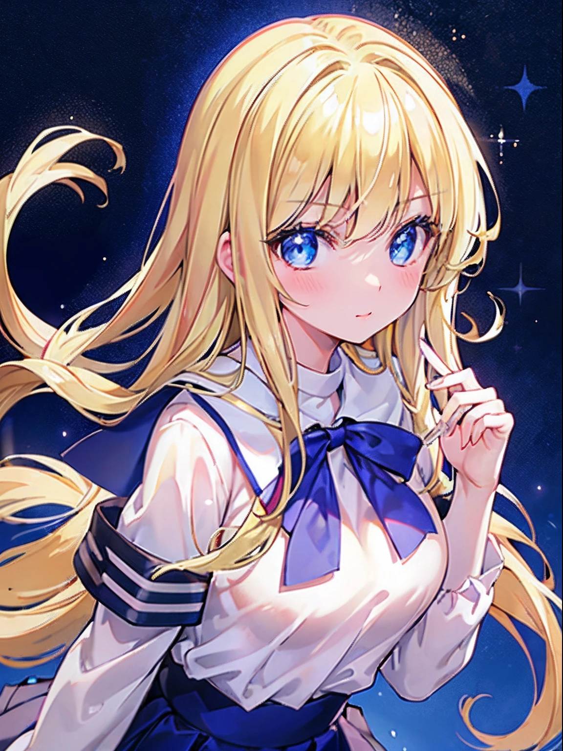 portlate、School Uniforms、bright expression、Young shiny shiny white shiny skin、ultimate beauty girl、Best Looks、The most beautiful bright blonde hair in the world、Super long silky straight hair、Beautiful bangs that shine、Glowing crystal clear attractive big blue eyes、Very beautiful lovely cute  girl、Lush bust。