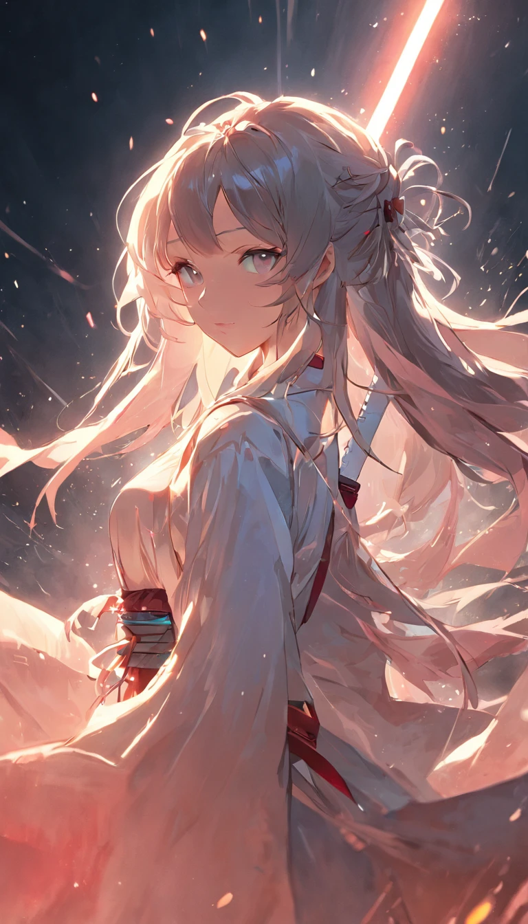Best quality,tmasterpiece,A high resolution,CG, 1girll,Chinese actress Jiang Ying,arma,The sword,long whitr hair,shift dresses,Eau,(Temptation 1.5),独奏,jewely,white dresses,耳Nipple Ring,hair adornments,spatter,The upper part of the body,hair-bun,brunette color hair, illuminating,Frankness,photore,A high resolution,8K,Bokeh,(Depth of field 0.5),high detal