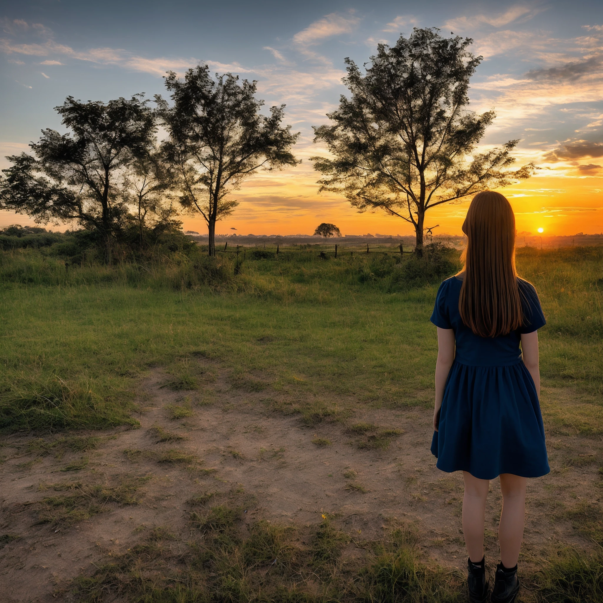 Girl under sunset