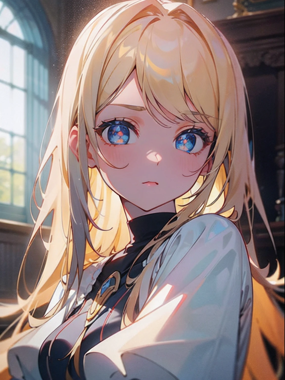 shiny beautiful white skin、Hair color changes with light、Long bangs block the view、Highlights of cheek luster、Sexy and very beautiful nice cute gorgeous face、The most beautiful face in the world、The most beautiful super long blonde hair in the world、Smooth straight hair、Bright light blue eyes that shine、Beautiful bangs、Beautiful Swedish beautiful girl at 、a baby face