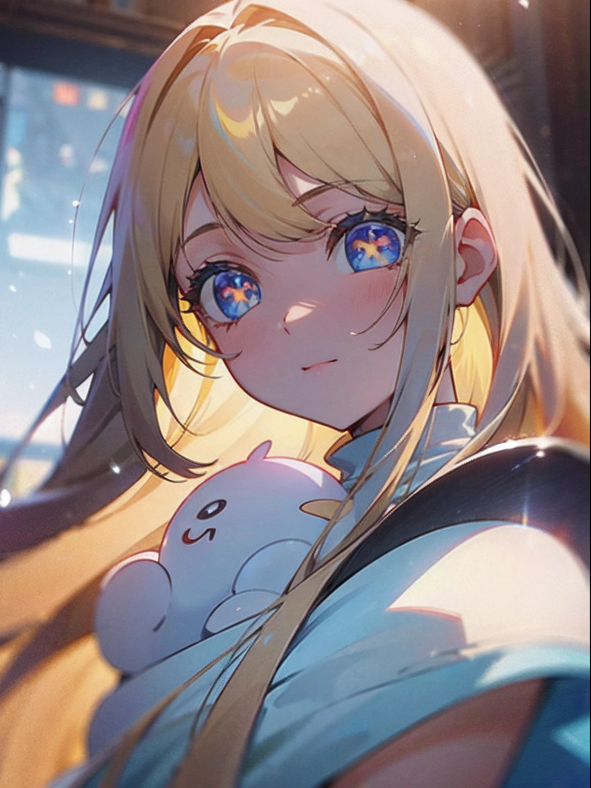shiny beautiful white skin、Hair color changes with light、Long bangs block the view、Highlights of cheek luster、Sexy and very beautiful nice cute gorgeous face、The most beautiful face in the world、The most beautiful super long blonde hair in the world、Smooth straight hair、Bright light blue eyes that shine、Beautiful bangs、Beautiful Swedish beautiful girl at 17 years old、a baby face