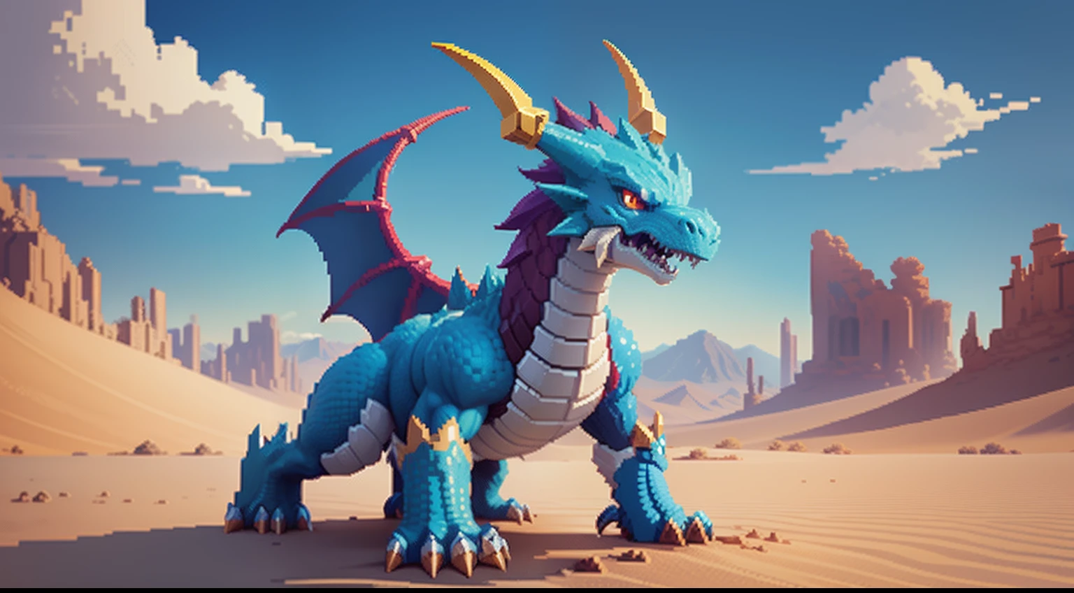drak,Humanity,warrior,Dragon slaying,combats,A desert,blue-sky,baiyun,depth of fields,Dragon pixel art, 1 0 0 0 x 1 0 0 0 pixel art, pixel art sprite, videogame sprite, high quality pixel art, Pixel art vintage Digimon bitmap, For red and blue Digimon,Pixel uh, 32-bit pixel art, pixel art 8 - bit, pixelart style,Colors are vivid and highly saturated,gaming console,game footage,Nintendo