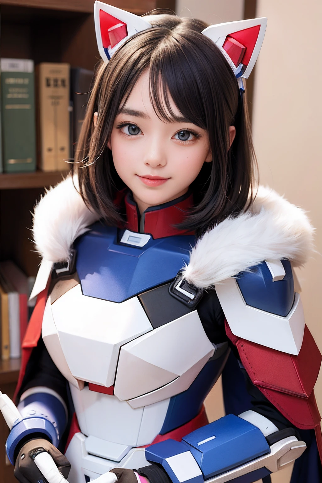 1 super cute kitten wearing origami Gundam armor,fur