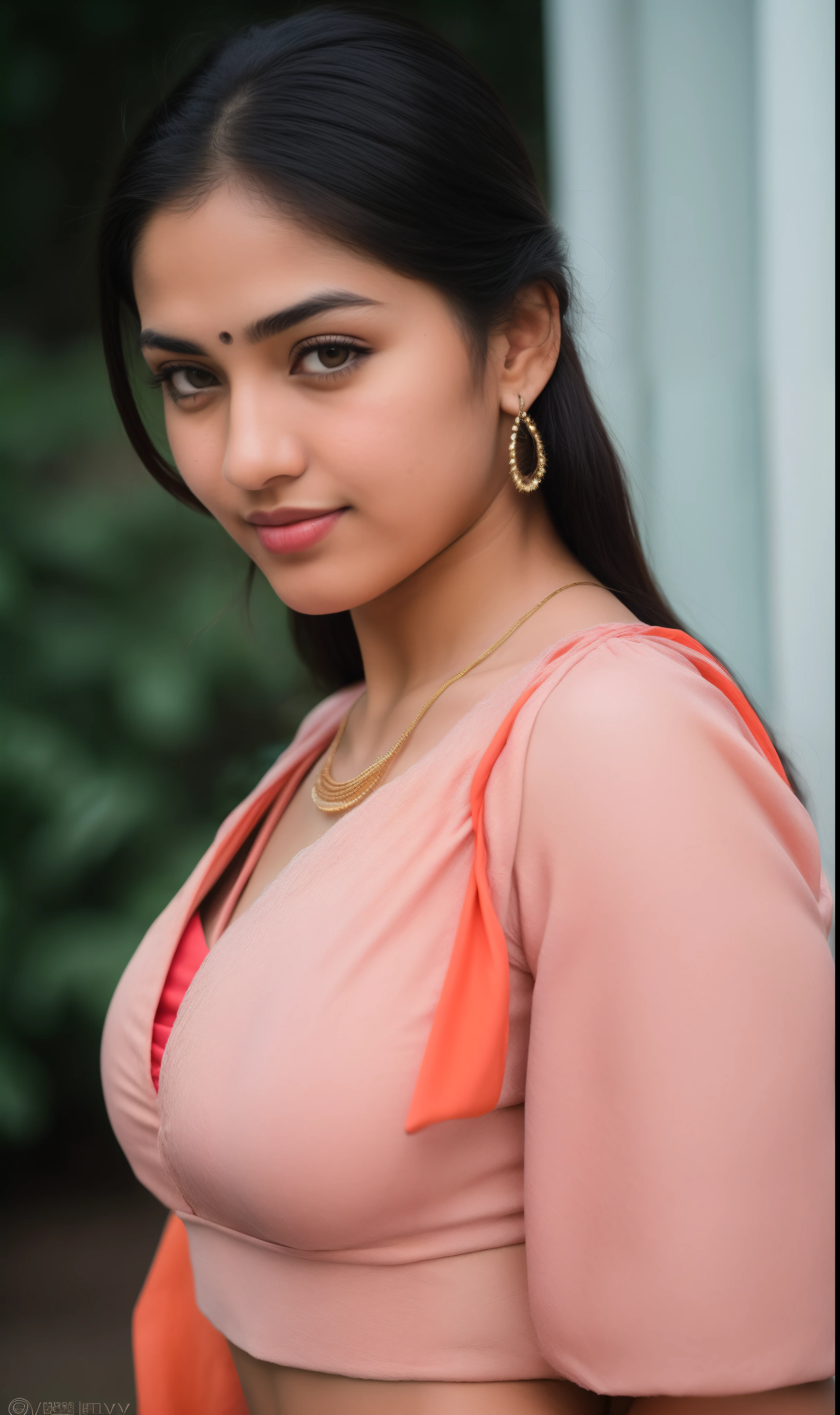 ((RAW, analog style)), face, extremely detailed full body color photo of a 25 y.o girl, beautiful face, beautiful eyes, ((small nose)), big natural lips, ((fabric crop top)), small breasts, slim body, outdoor, trees, ((film grain, skin details, high detailed skin texture, 8k hdr, dslr)), indian female model Amrita Rao