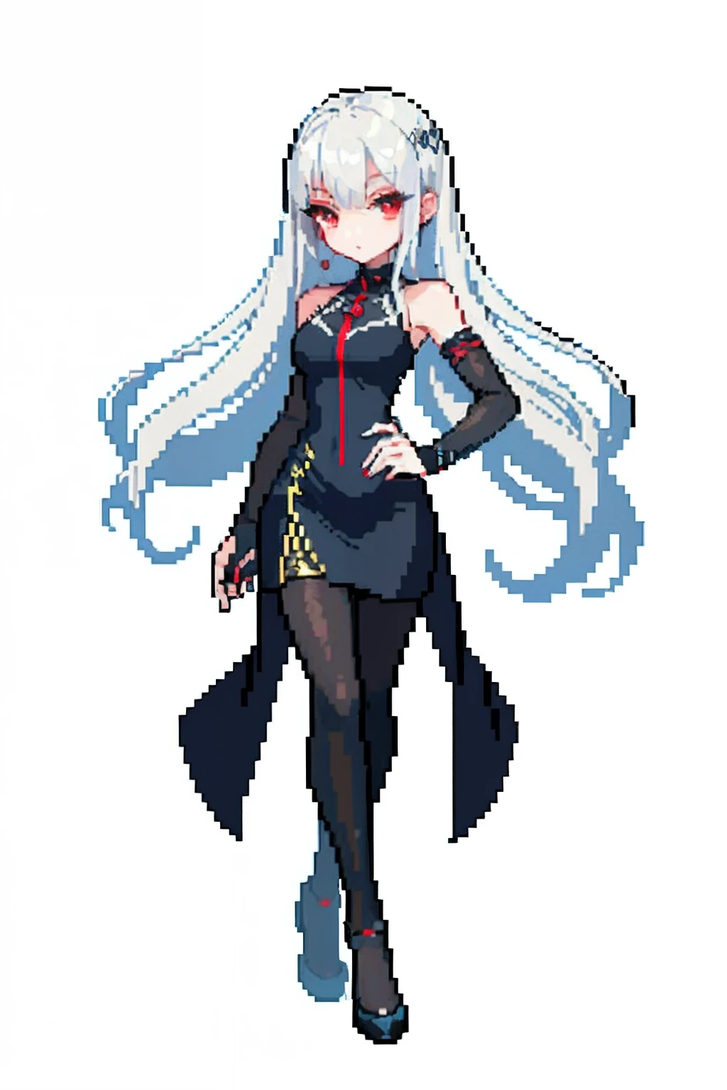 (​masterpiece、top-quality、top-quality)、pixels、Pixel art、One girl with silver hair and red eyes、Black sexy outfit、full bodyesbian