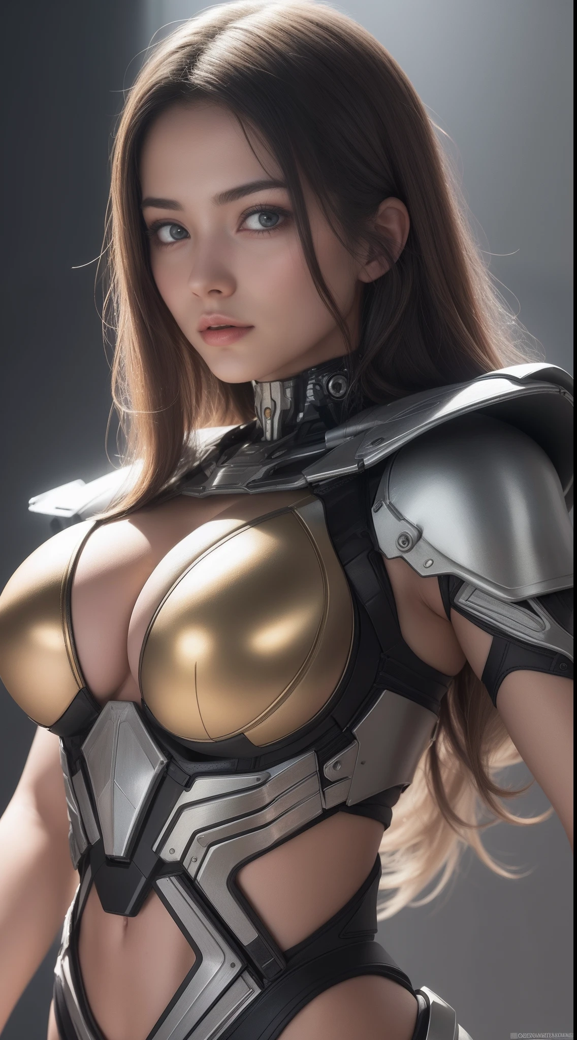 Portrait of beautiful cybernetic girl looking at the camera in the muscles of the masterpiece of the detailed realistic bikini, Pose ativa, action pose, luz LED | | |, Gold Parts, franja, cabelo curto, vista traseira, Costas((Imagem 16k)) HDR ,super realista ,qualidade raw,(Detalhes hiper-realistas) estilo de filme ,cores vivas