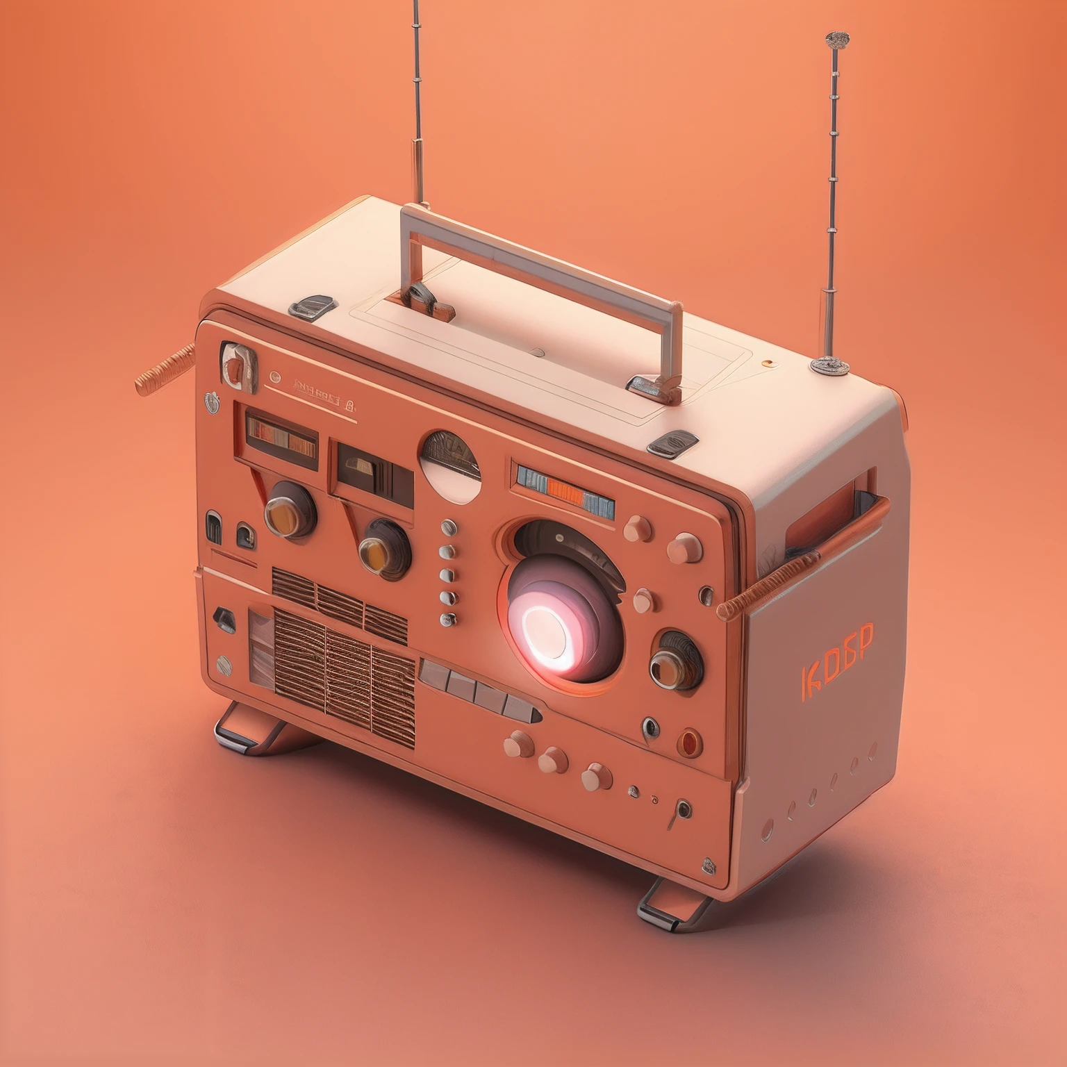 Radio model，Soft and smooth lighting，soft and muted colors，8k，120mm lens，3D blender rendering，trending on polycount，modular constructivism，Orange background，physically-based renderingt，at centre