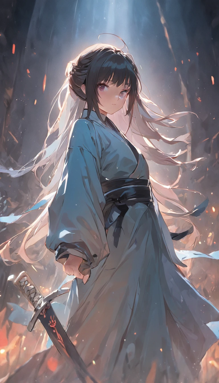 Best quality,tmasterpiece,A high resolution,CG, 1girll,Chinese actress Xiao Bowl,arma,The sword,long whitr hair,shift dresses,Eau,(Temptation 1.5),独奏,jewely,white dresses,耳Nipple Ring,hair adornments,spatter,The upper part of the body,hair-bun,brunette color hair, illuminating,Frankness,photore,A high resolution,8K,Bokeh,(Depth of field 0.5),high detal
