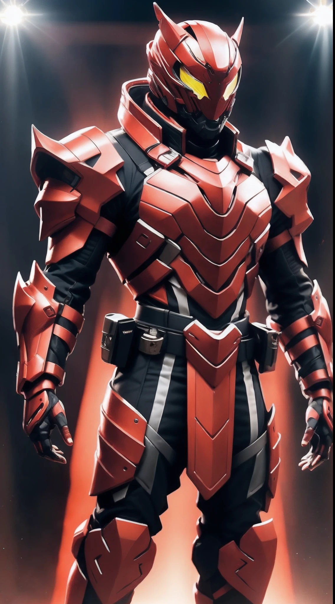 A man wearing a full-face helmet that covers most of his face, adorned in a biomimetic fantasy-style armor, the predominant black color is accented with red textures in the design this character embodies a finely crafted fantasy-style armored warrior design in anime, ((character concept art)), high definition, best quality, ultra-detailed, extremely delicate, anatomically correct, symmetrical face, extremely detailed eyes and face, high quality eyes, creativity, RAW photo, UHD, 16k, (Natural light, cinematic lighting, masterpiece:1.5)